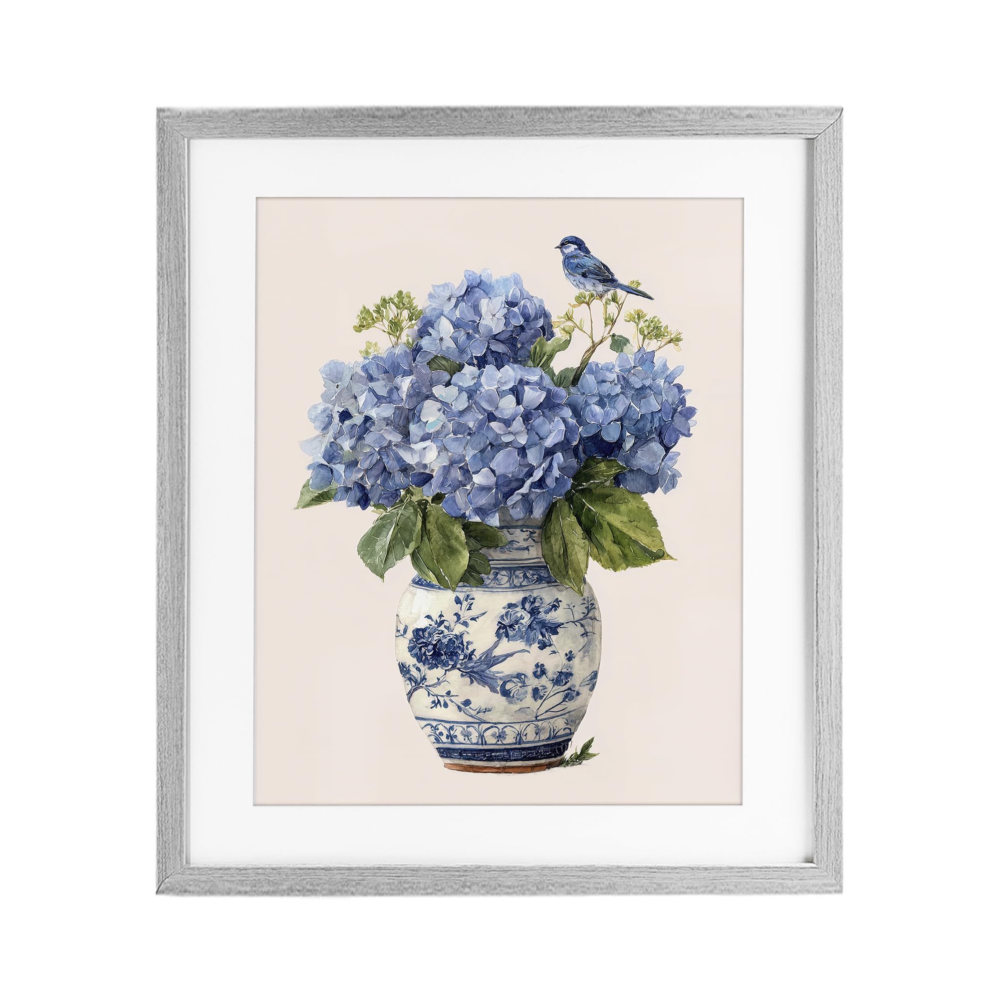 Stupell Industries Songbird Perched On Hydrangeas 'Songbird Perched On Hydrangeas', Framed Print Under Glass, Gray, 17 X 21 Inches, Easy To Hang And Sturdy, Made In Usa, By Imagine It Images