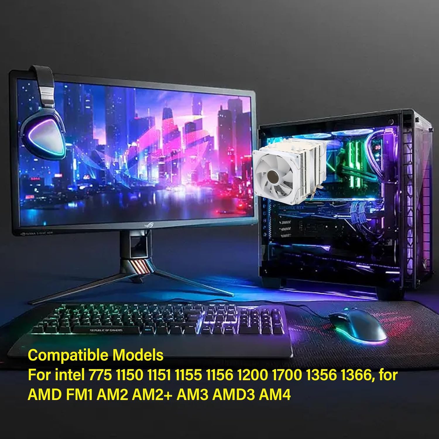 Goshyda V5 CPU Air Cooler, 5 Heat Pipes, 120mm PWM Processor, 150W TDP Cooler with RGB Lights Sync for AM4, LGA 1200