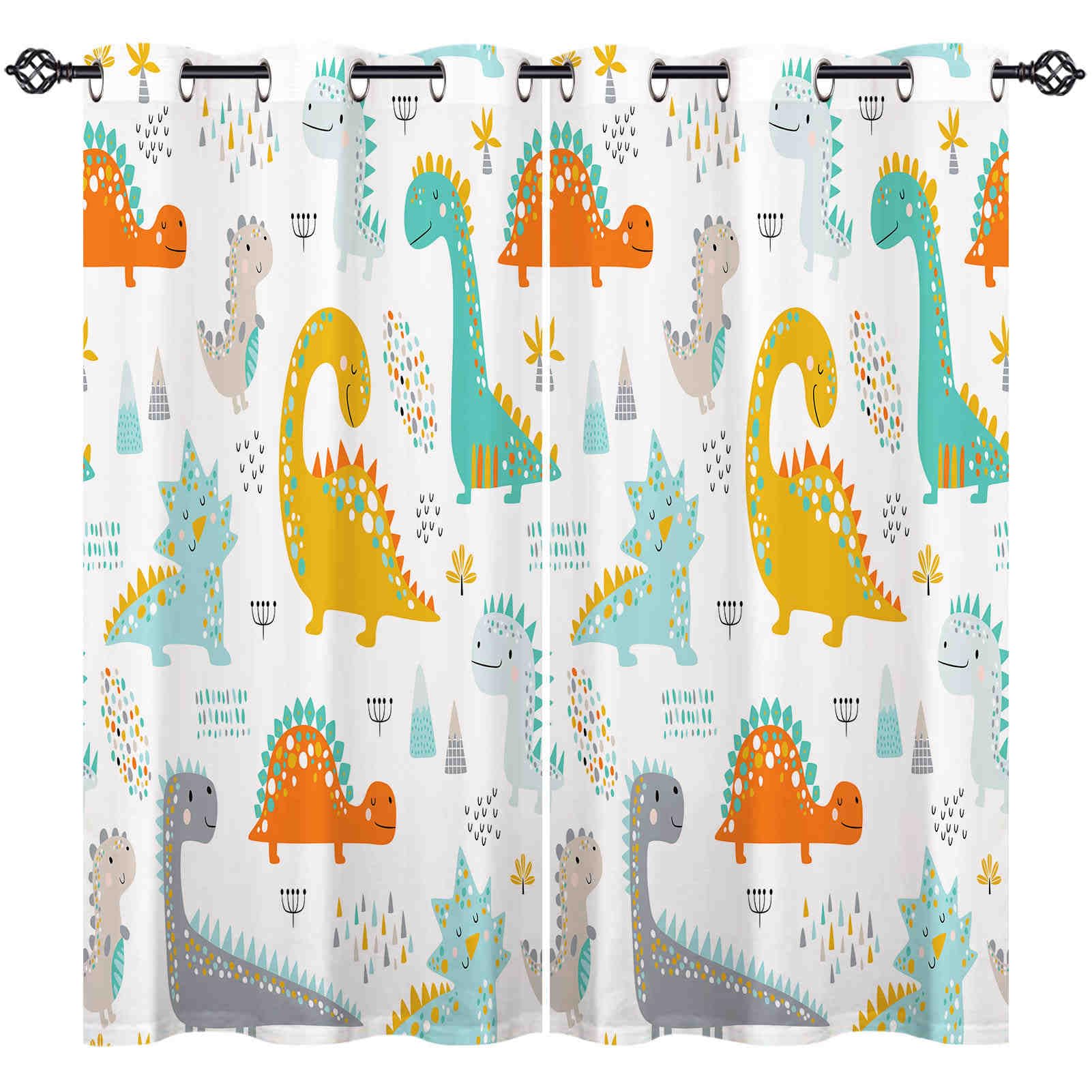 ANHOPE Dinosaur Curtains Eyelet Soft Thermal Insulated Blackout Curtains Cute Funny Colorful Dino Print Pattern Ring Top Window Drapes for Kids Boys Girls Bedroom Living Room 55 x 69 Inch 2 Panels โ image 1