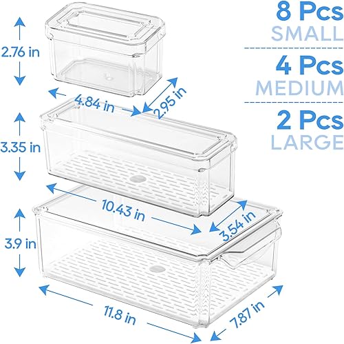 Miniatura 3 de JollyPack Paquete de 14 organizadores de refrigerador, contenedores organizadores de refrigerador con tapas, contenedores apilables de
