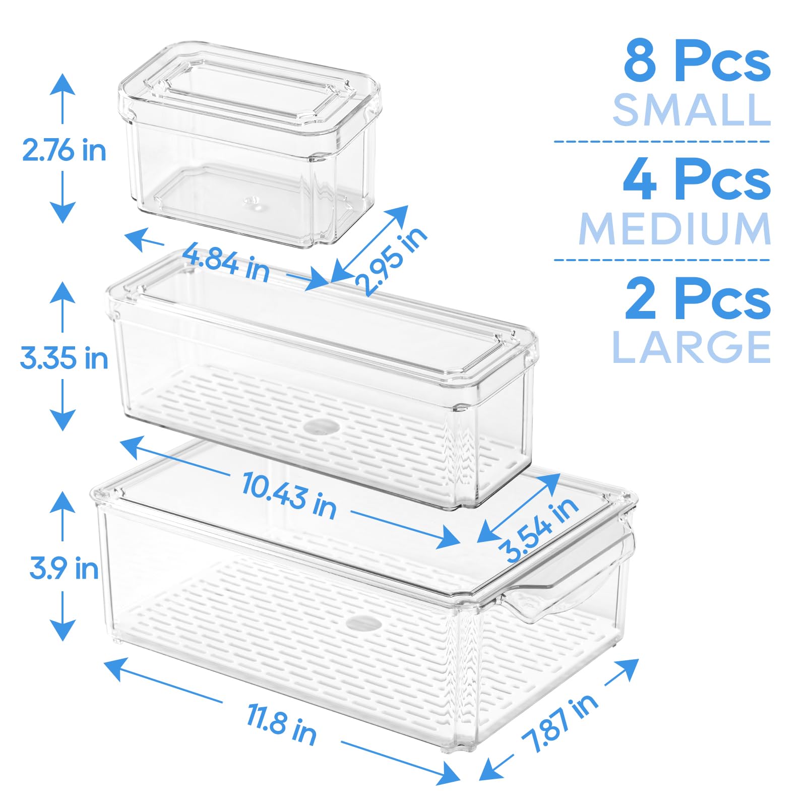 JollyPack Paquete de 14 organizadores de refrigerador, contenedores organizadores de refrigerador con tapas, sin BPA, apilables, contenedores de almacenamiento de frutas para nevera, verduras,