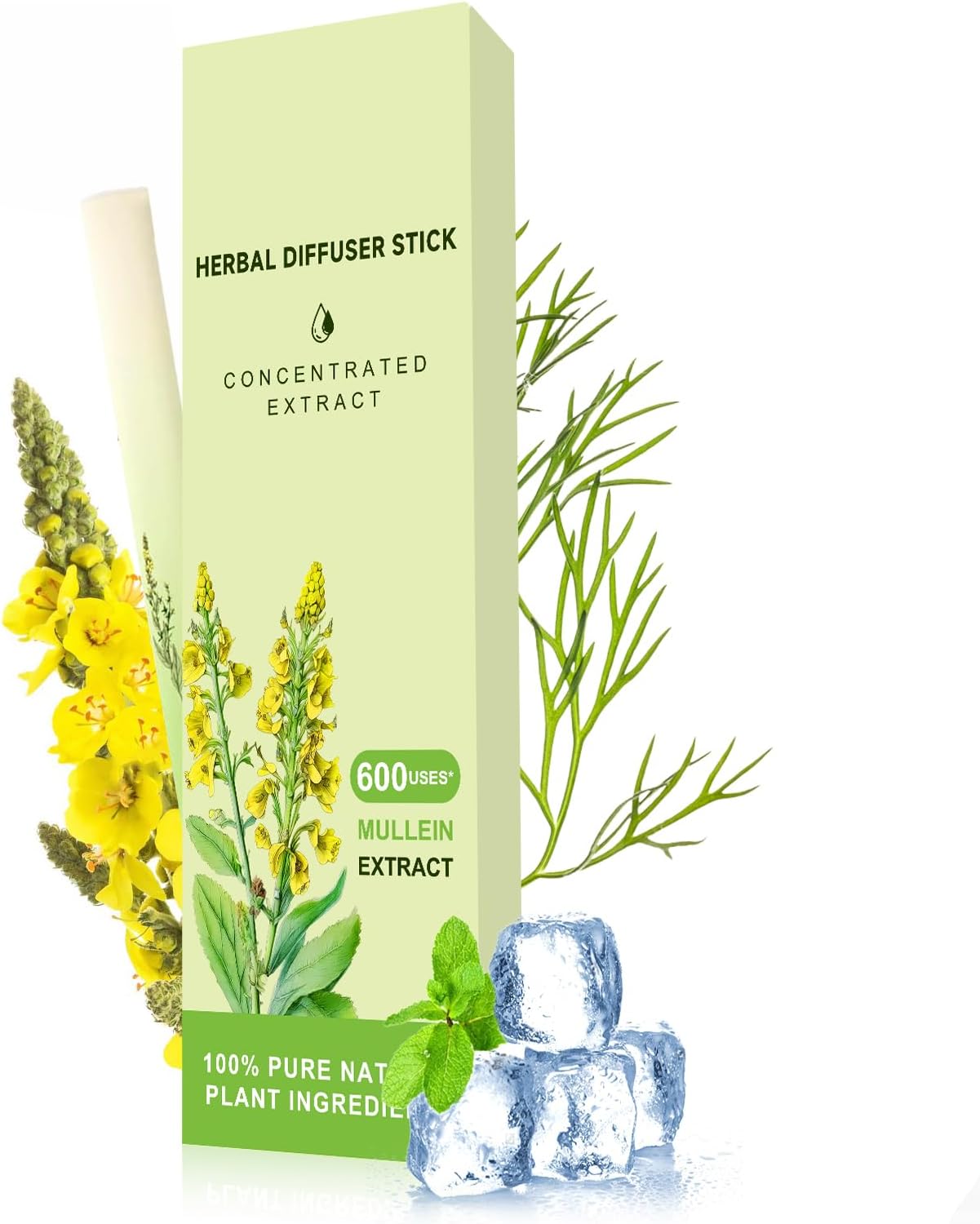 Mullein Herbal Diffuser Upgraded with Extracts of Mullein, Thyme and Mint for Cleansing Lungs, Improving Breathing and Oral Air Freshening- 1 Stick, 1 Pack