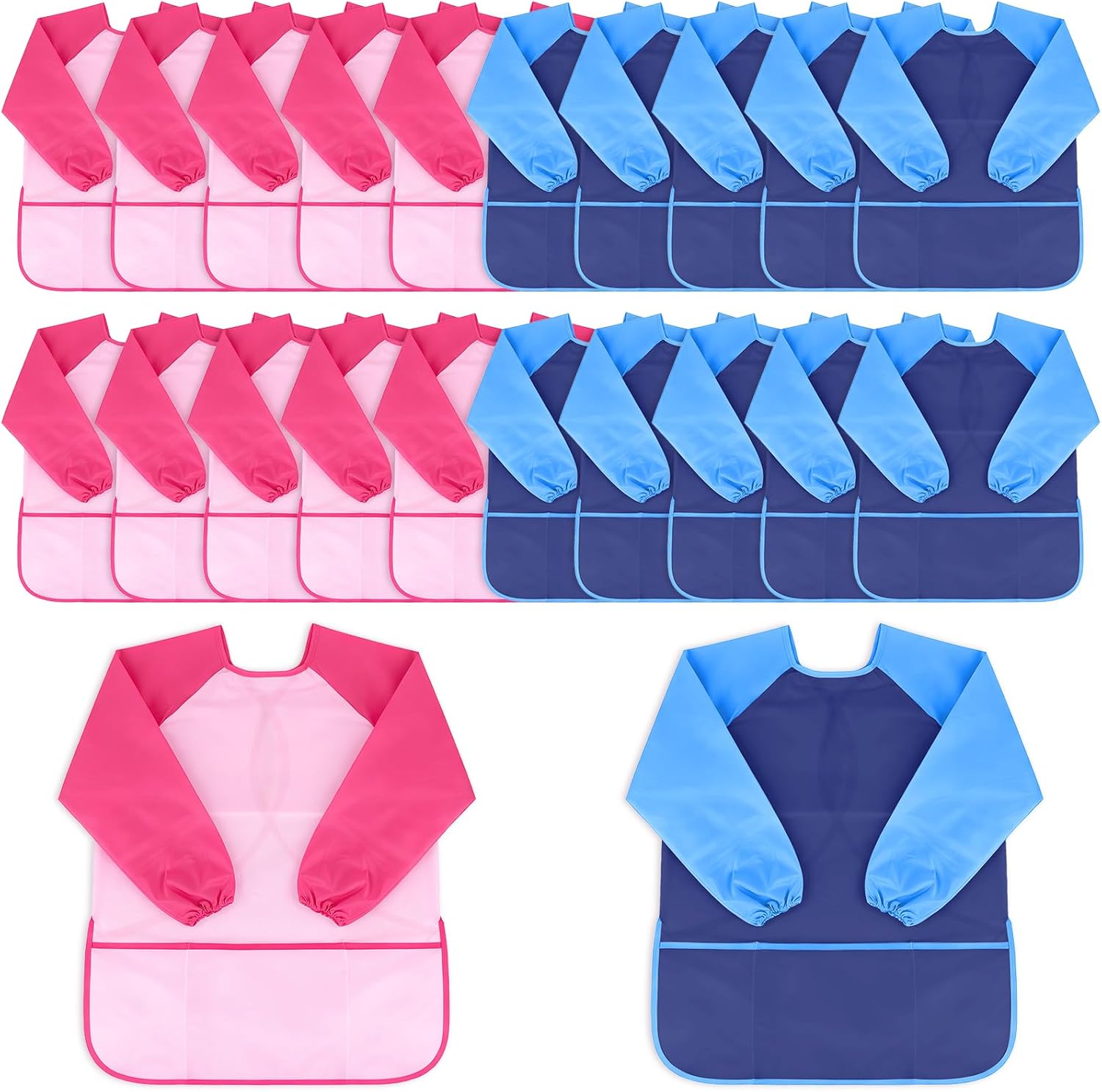 24 Pack Kids Art Smocks Waterproof,Toddler Painting Apron Long Sleeve,Kids Paint Smock with 3 Pockets for Age 2-7