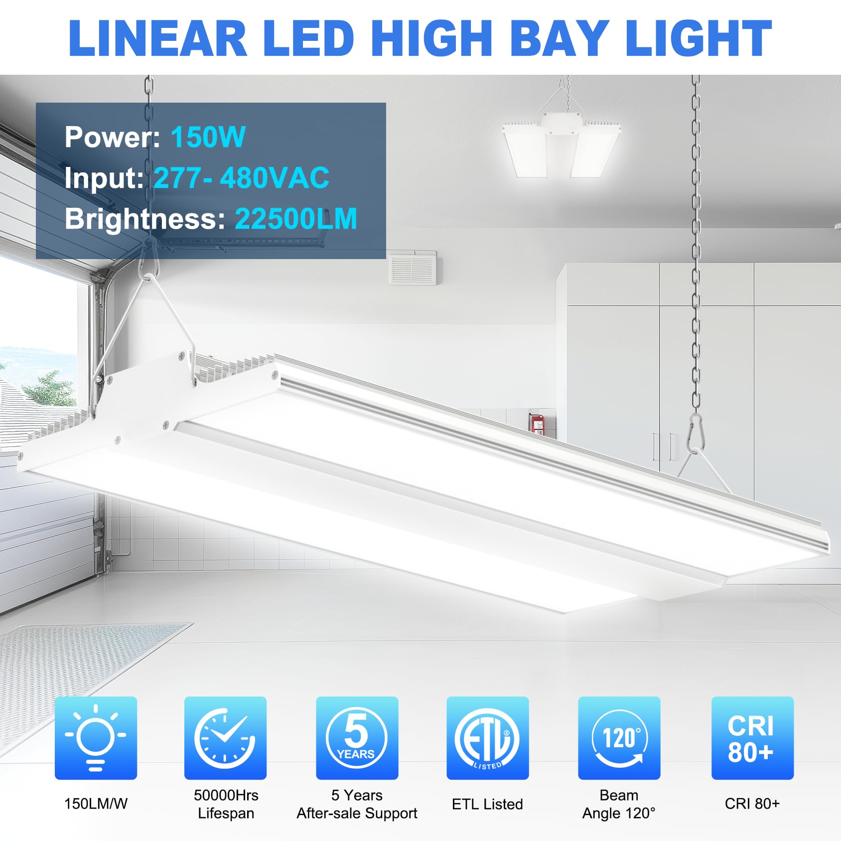 480V 150W Linear High Bay Shop Light 22 500LM ETL Listed 1 3FT 5000K LED High Bay Light — view 2
