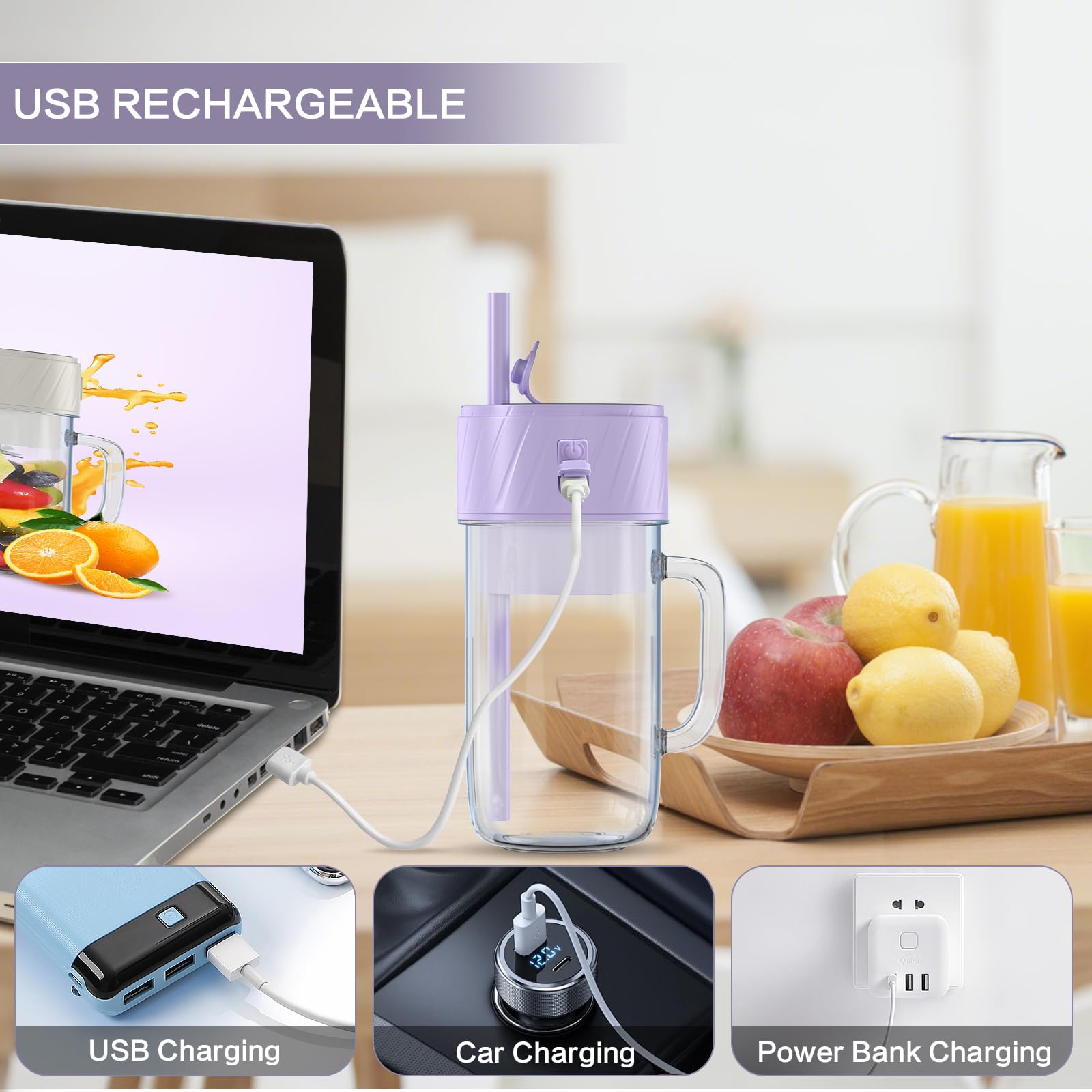 Mixer Smoothie Maker, frullatore piccolo, mini frullatore portatile, USB, frullatore per frullati da go, frullatore da 400 ml, senza BPA, tecnologia PulseMotion &BlendPro
