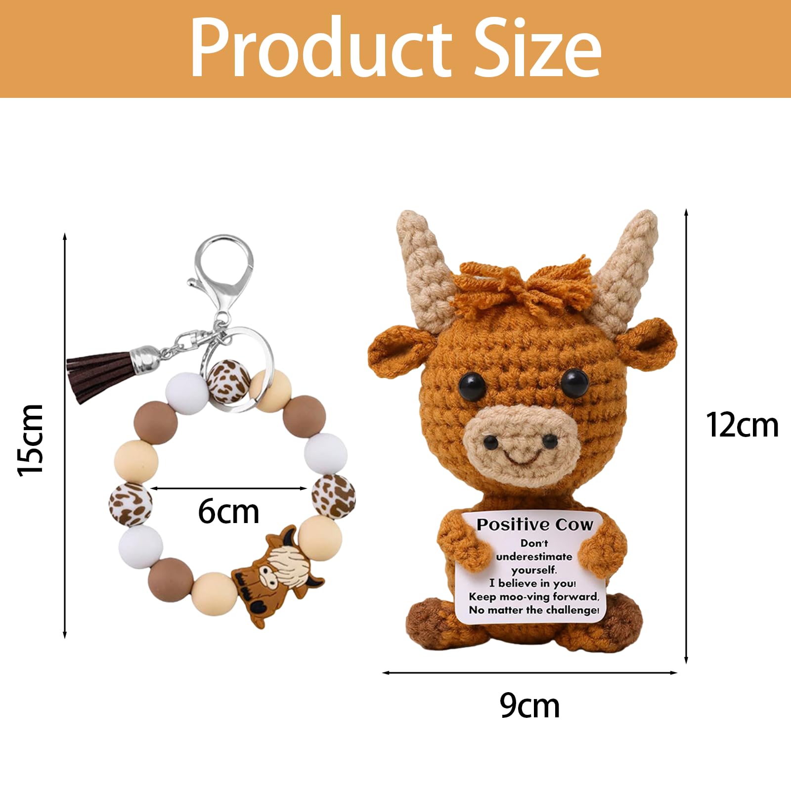 GWAWG Mini Funny Positive Highland Cow,Cow Keyring,Creative Cute Crochet Doll,Mini Funny Emotional Support Gift for Women Friends for Student (B) - Image 2