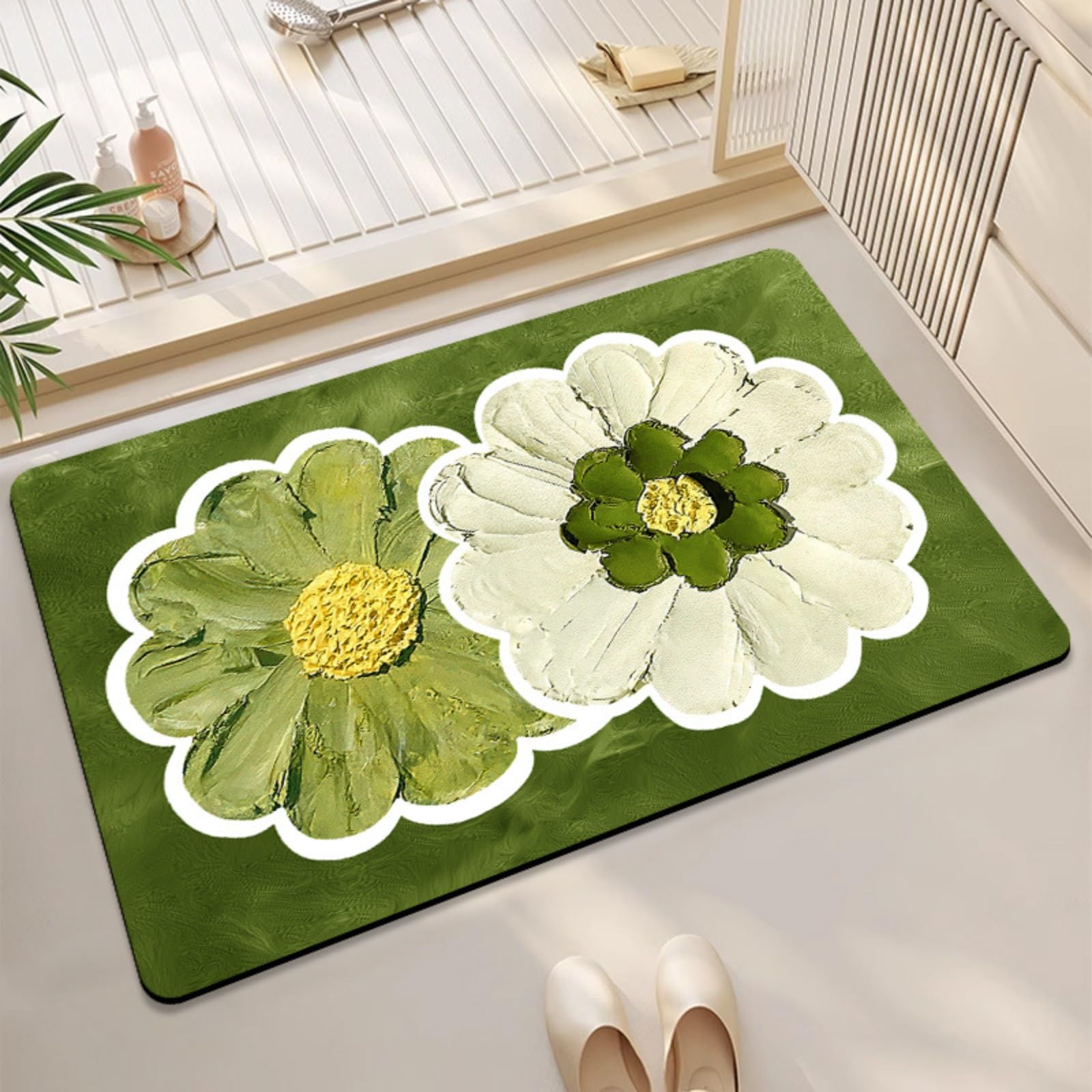 Tapis de bain à fleurs irrégulières 50x80 cm antidérapant discret coloris 5