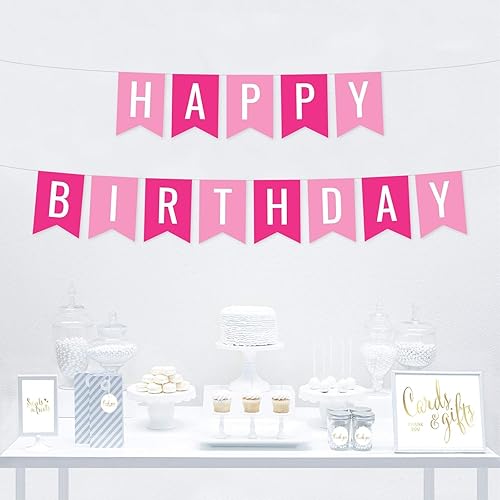 Miniatura 2 de Andaz Press Banderín colgante para decoración de fiesta, rosa, fucsia y rosa intenso, feliz cumpleaños, paquete de 1, aproximadamente 5 pies,