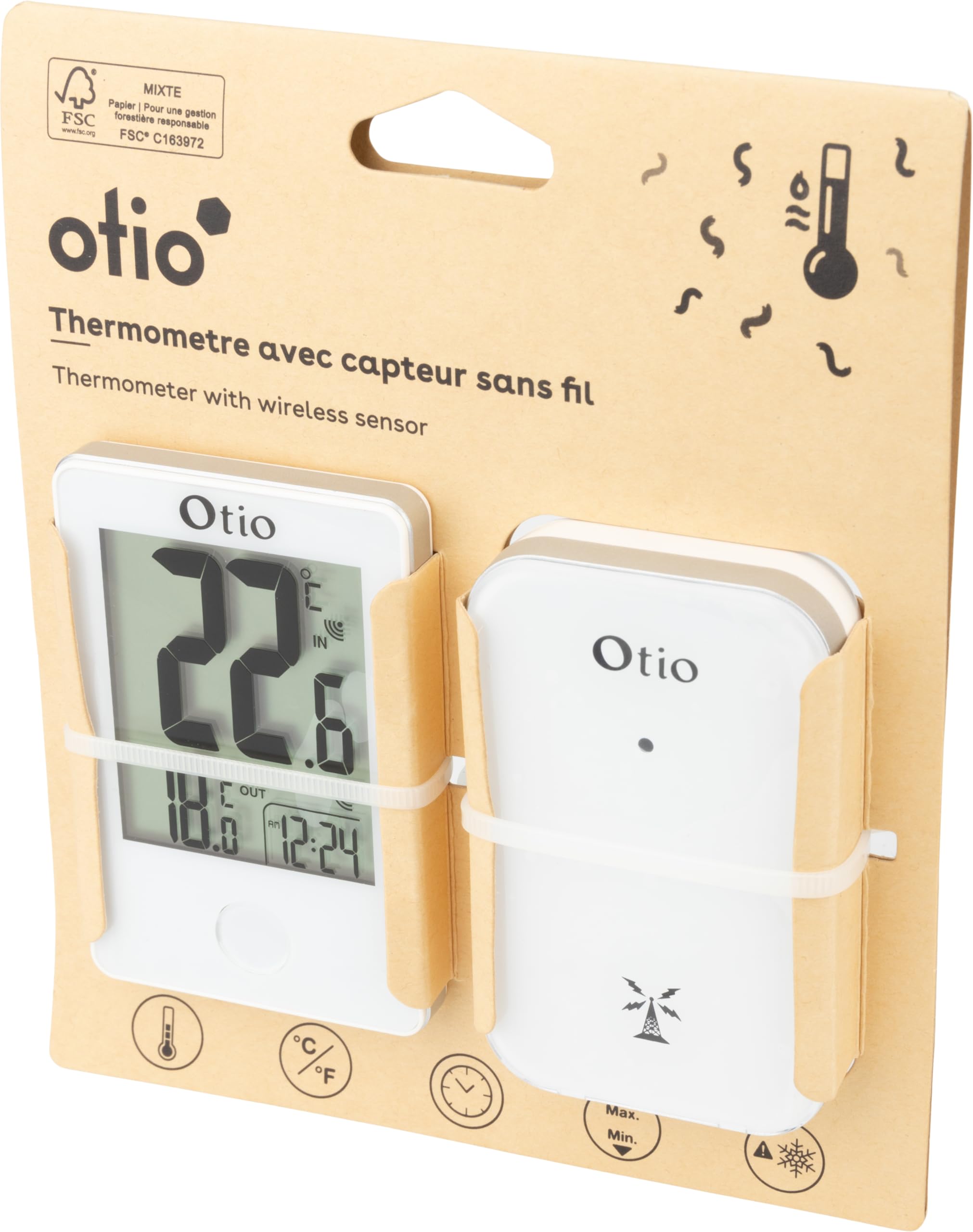 Otio - Termometr wewnętrzno-zewnętrzny bezprzewodowy - Biały - ekran LCD