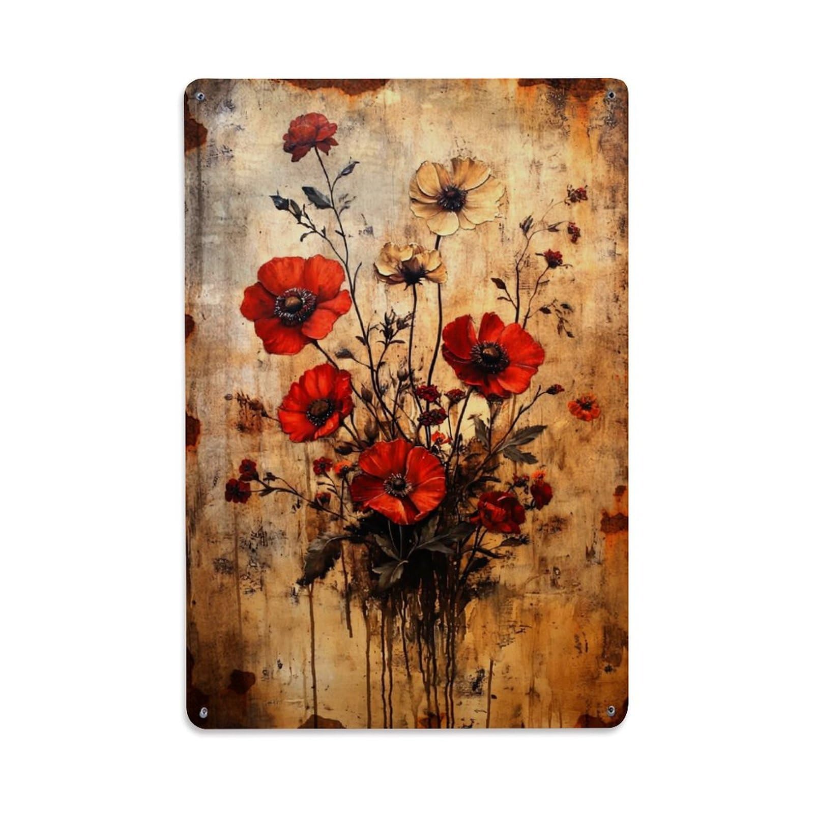 Jdfenggu Vintage Red Poppies On Rustic Background Retro Metal Tin Sign, Decor Art Poster For Bar, Home, Man Cave, Kitchen, Laundry Room Gift 8X12inch