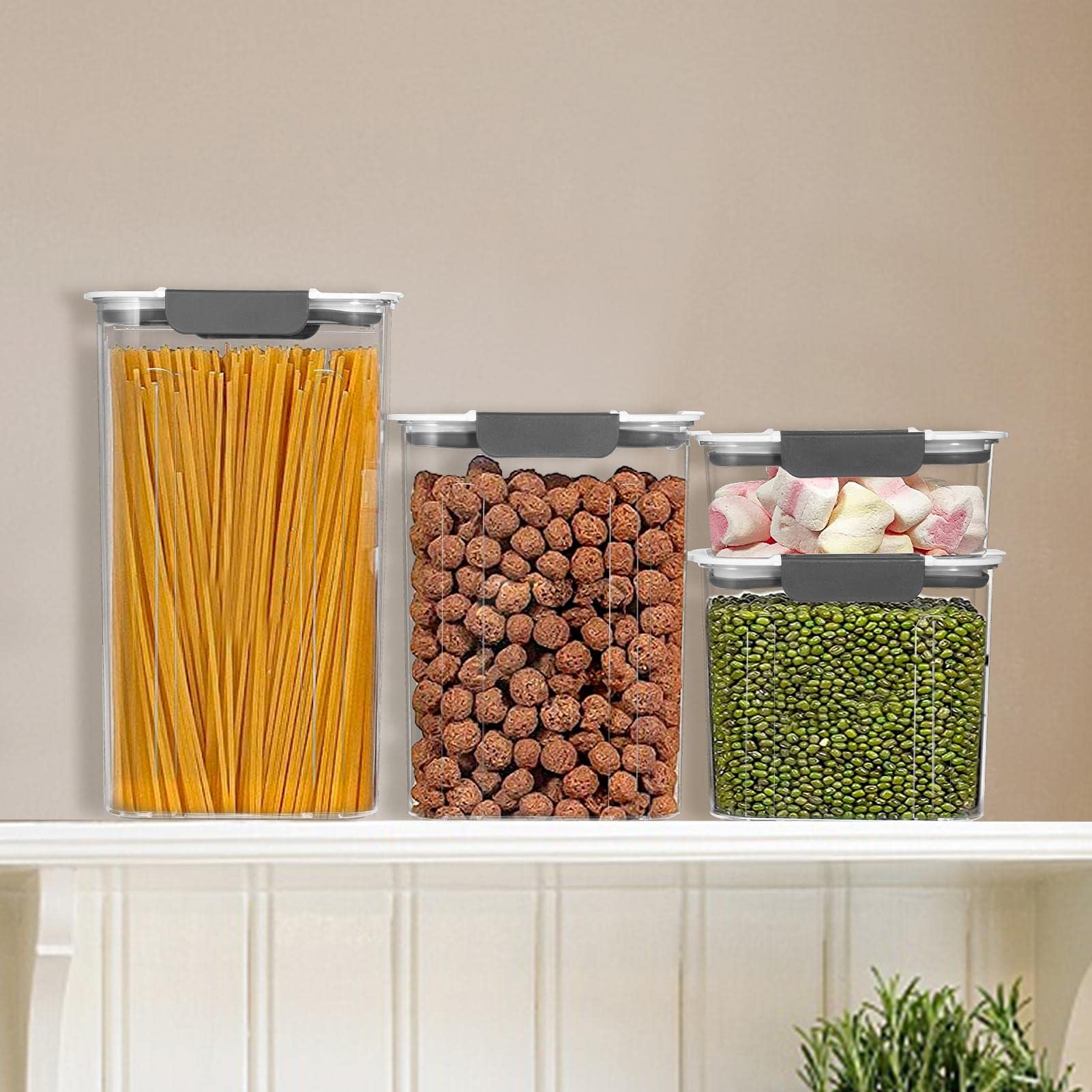 Set di 4 barattoli con coperchio, ermetici, angolari, 0,7/1,7/2,7/3,6 l, barattoli di stoccaggio per conservare pasta, muesli, riso, farina, mangimi