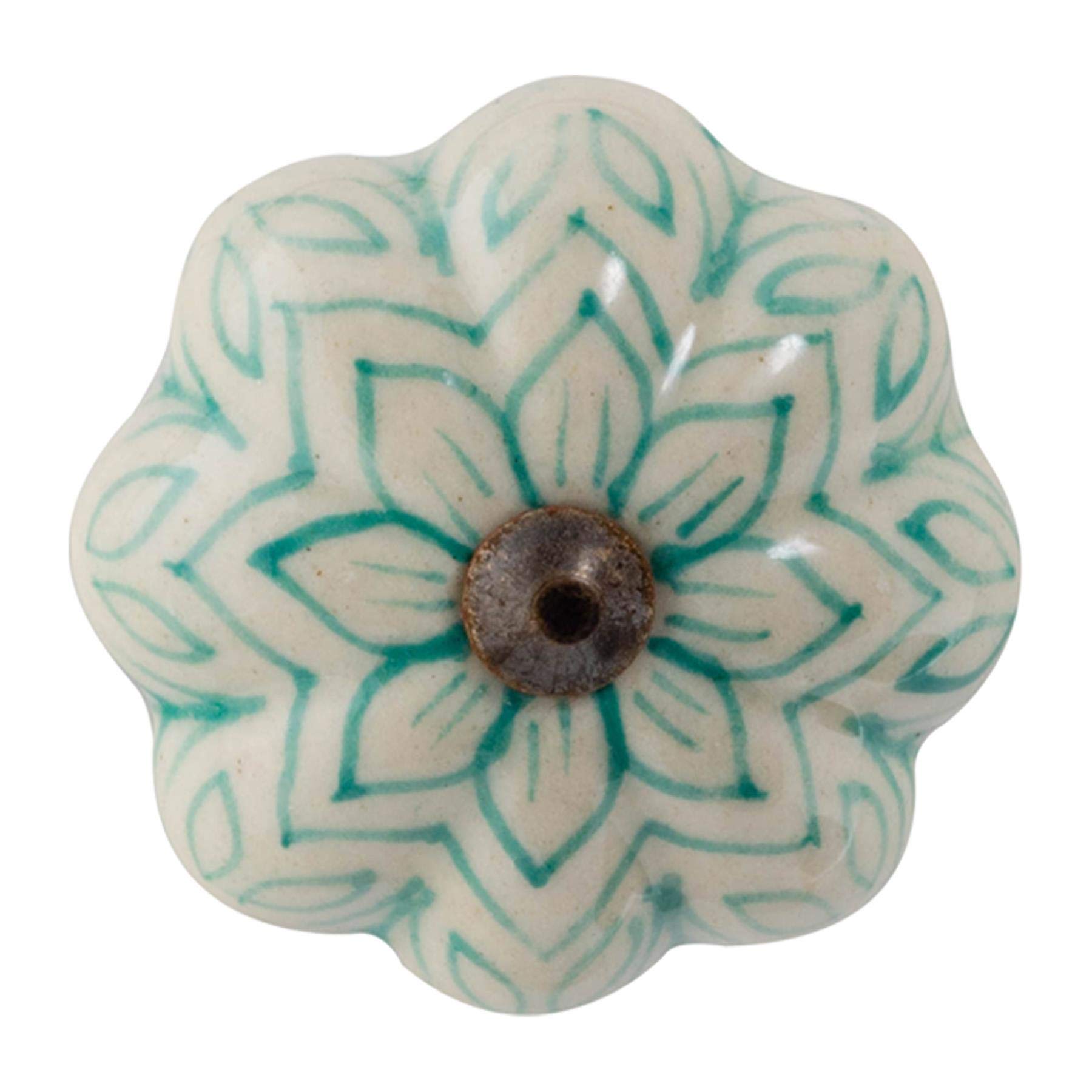 Nicola Spring Mint Green Ceramic Cupboard Drawer Handle Knob - Vintage Flower Design