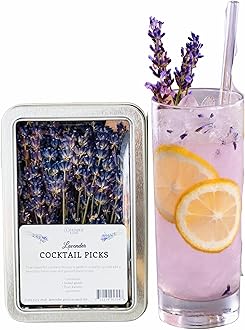 Organic Lavender Cocktail Sprigs/Picks/Stems - USA Lavender Farm, 60+ Aromatic & Edible Lavender Sprigs, For Cocktails, Garnishment, Lemonade, Mocktails, Dessert, Simple Syrup (Purple)