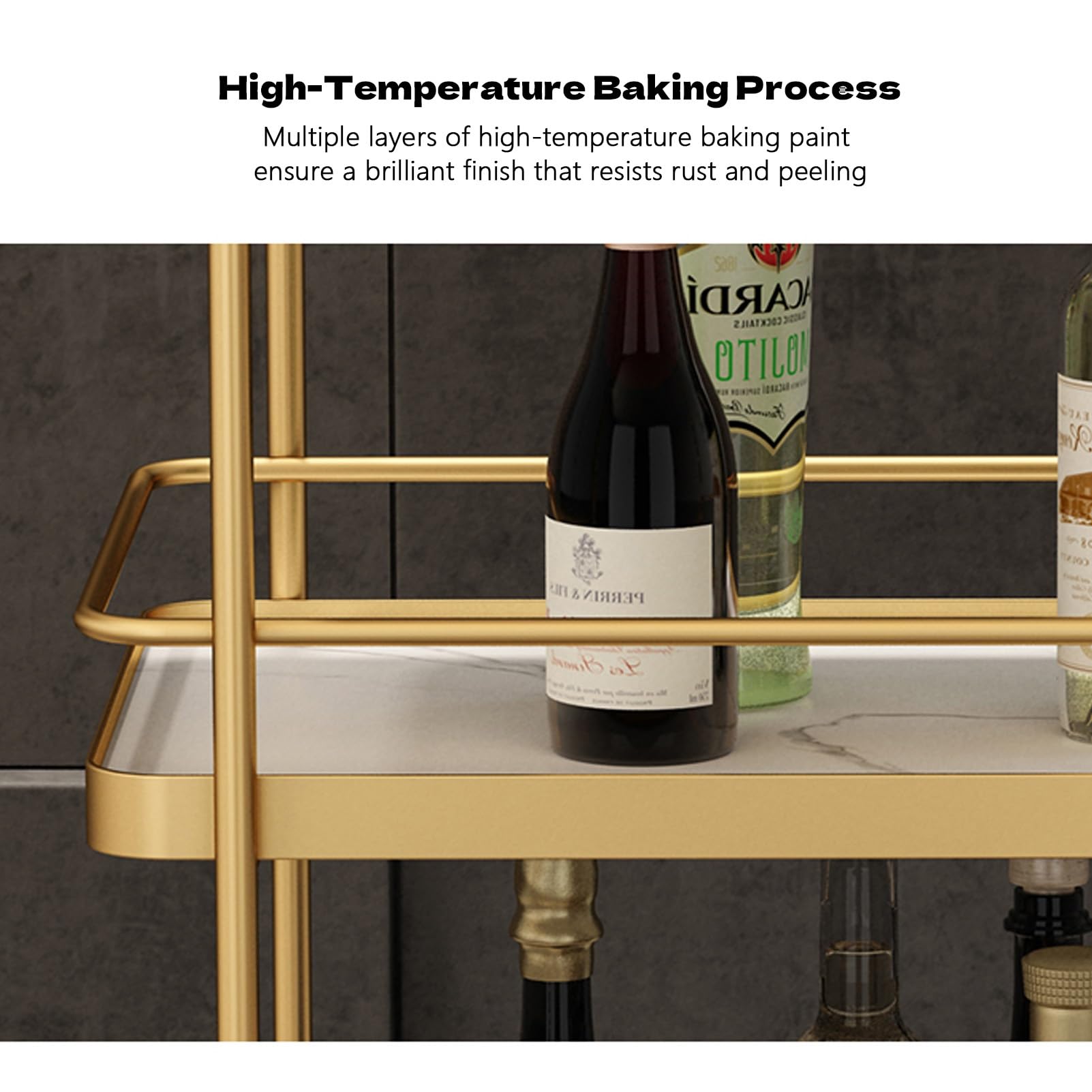 Carrito de servicio de bar para el hogar, carrito de cocina rodante de 3 niveles con ruedas y asa, elegante carrito de bebidas para uso en comedor y sala de estar, ideal para entretener a los