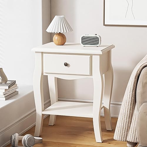 Miniatura 3 de SogesGame Mesita de noche con cajón, mesas de noche blancas con estante de almacenamiento, mesa auxiliar de 19.3 x 15 x 24.4 pulgadas, mesa auxiliar