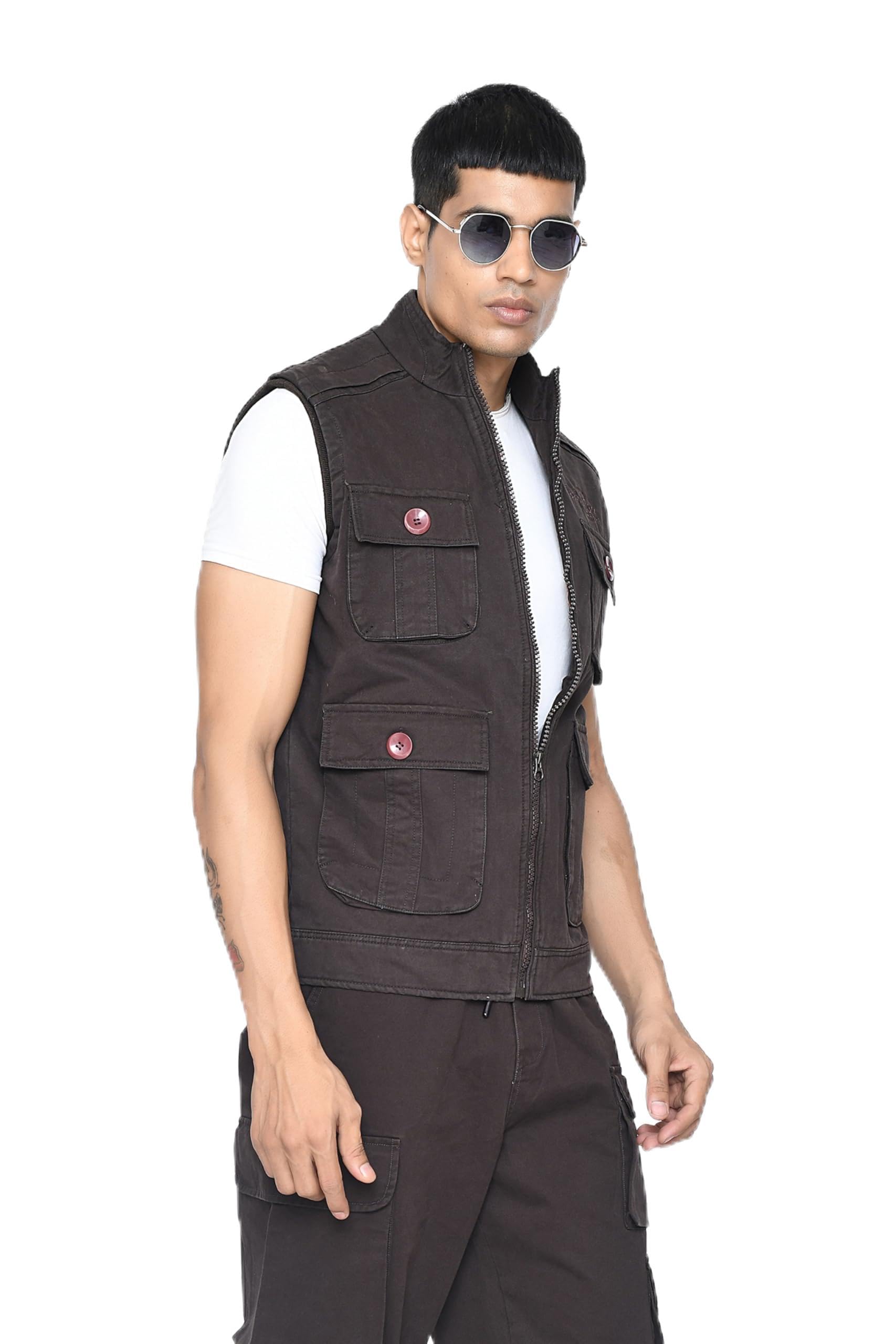 Buy PASSPORT Men's Cargo Style Gilet Jacket, Khaki, Multi
