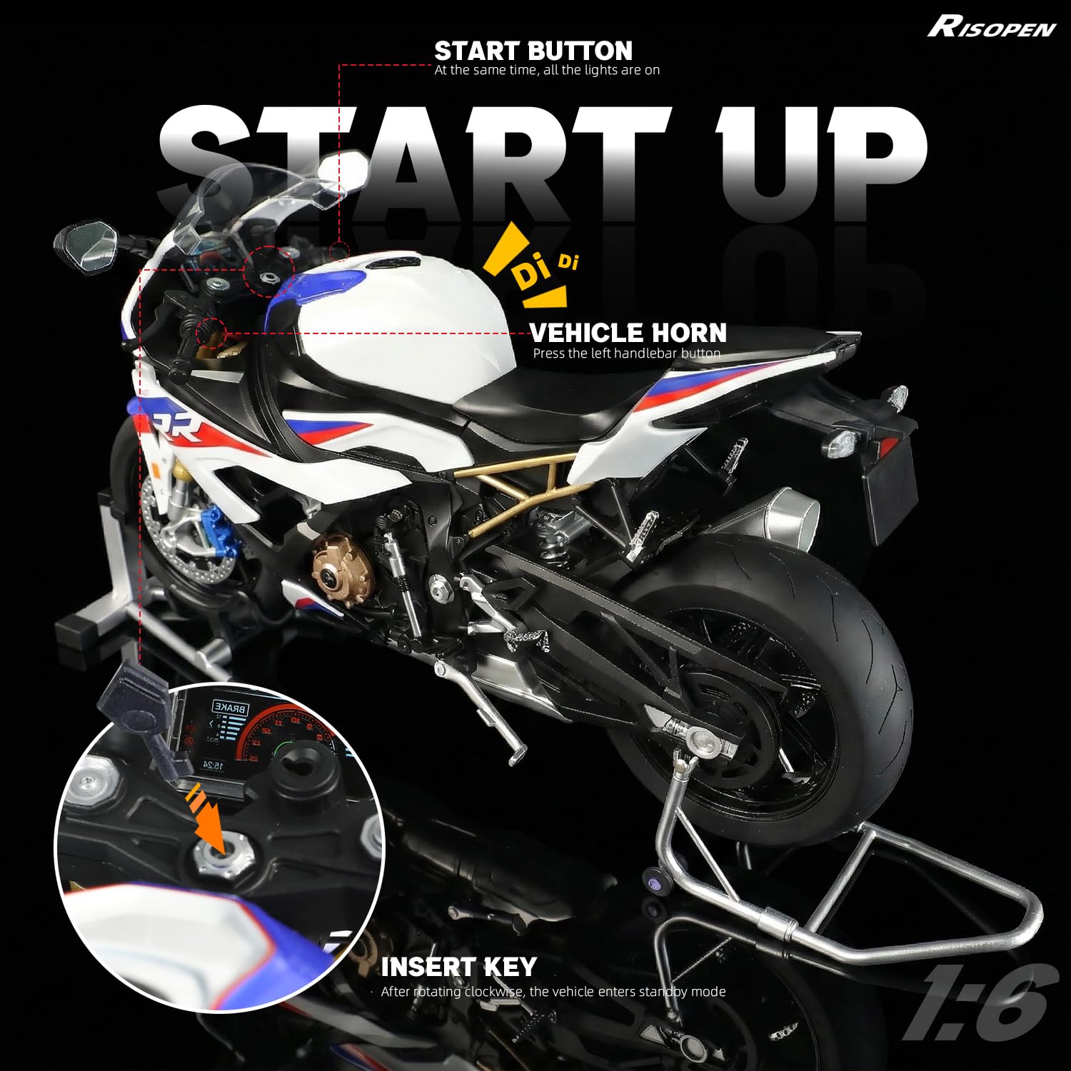 Risopen 1:6 Motorrad-Modellspielzeug passend für die BMW S1000RR