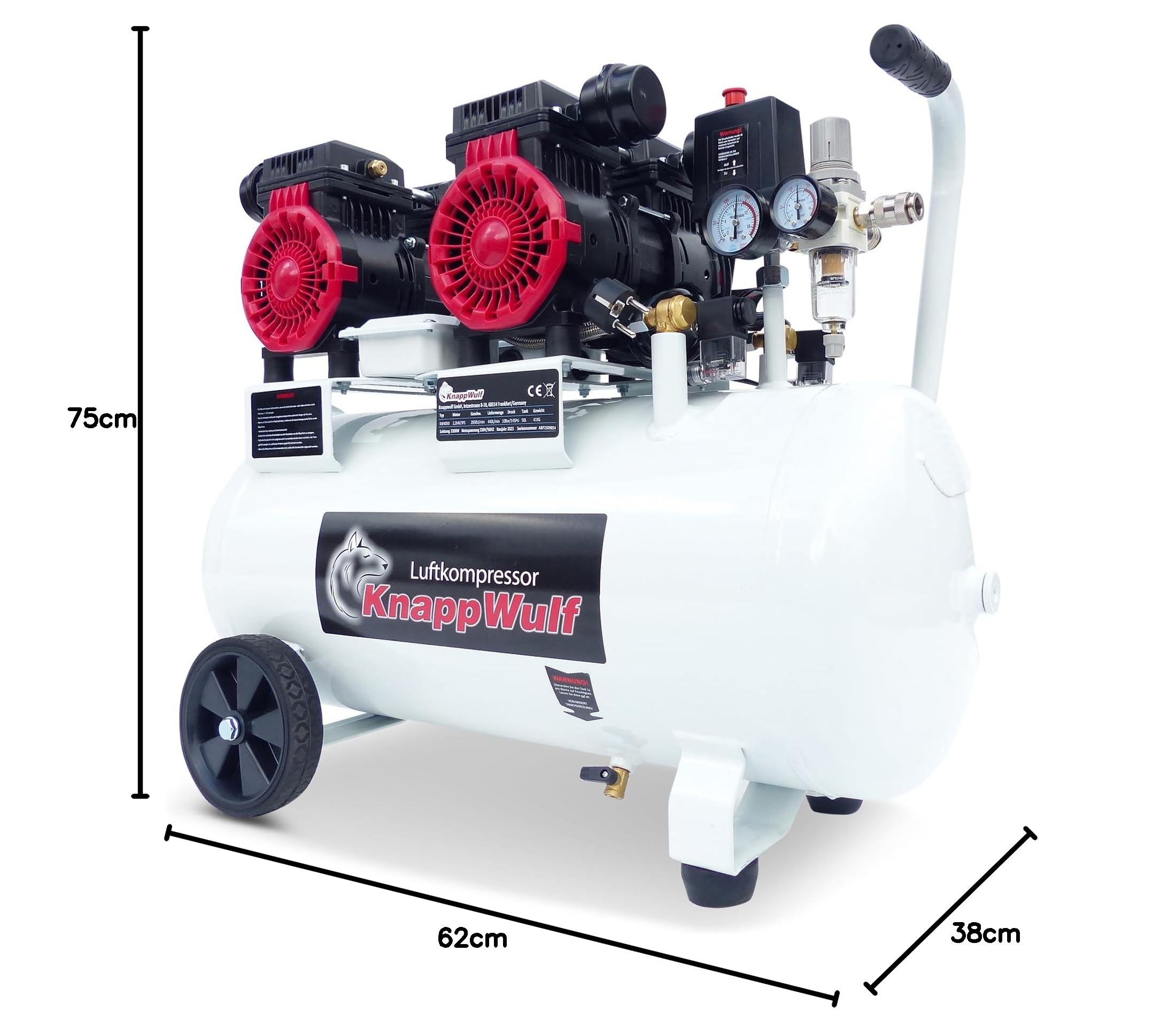 KnappWulf Compresor silencioso con caldera de 50 l, compresor de aire comprimido KW4050, 10 bar, 440 l/min