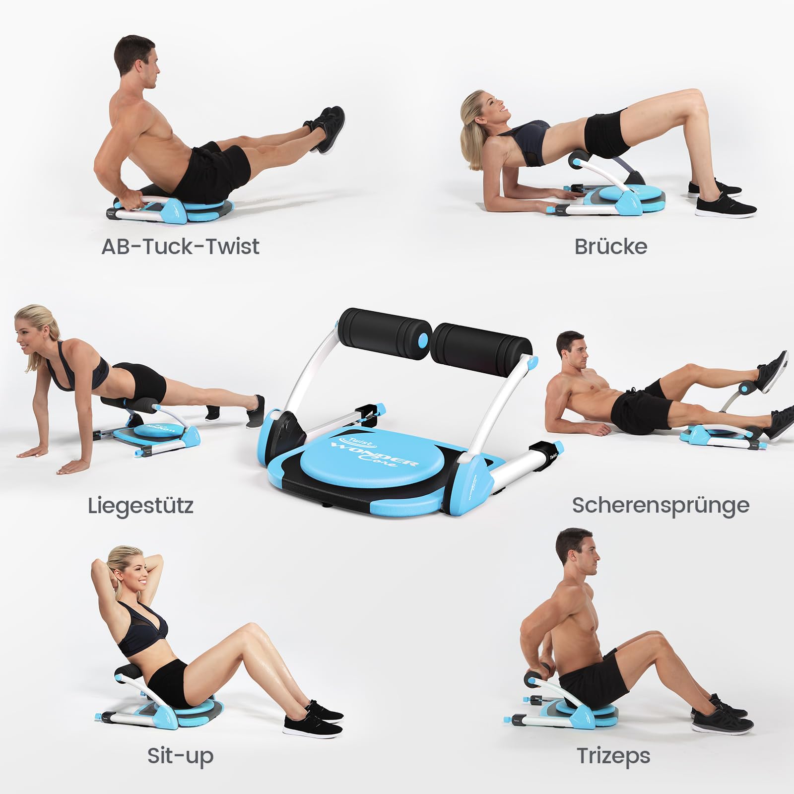 Wonder Core Smart Waist Twist Bauchmuskel-Roller Ab Roller Assist-Funktion Sit-up-Bank Bauchmuskel-Trainingsgerät Diätgerät Fitnessgerät Trainingsgerät | Stufenloser Widerstand & Assist-Funktion für Sit-ups. Ideal für Taillientraining, Fettverbrennung & H