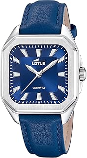 Lotus Reloj Mujer 18968/5 Square Series Caja de Acero Inoxidable 316l Plateado Correa de Piel Azul
