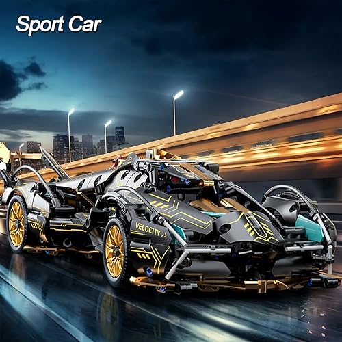 Miniatura 9 de PinkBee Juego de bloques de construcción de autos deportivos para adultos, auto de carreras con luces LED, coleccionable a escala 114, juguete de