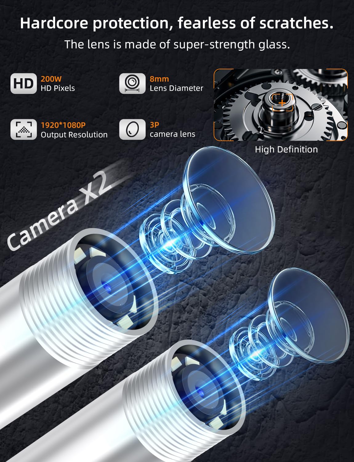 Endoscope Camera, Endoscope Camera with Light 1920P HD with 6FT Semi-Rigid,8 Adjustable LED Light,8mm IP67 Waterproof Inspection Ca mera Only for iOS