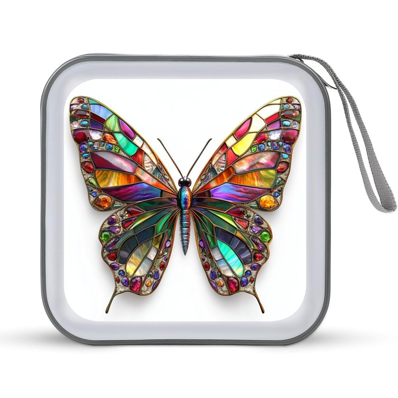 DuduYH Charming Butterfly CD Case DVD Storage Case 3D Stained Glass Portable CD Case Holder Storage CD Wallet Holder Organizer for Car Home Travel