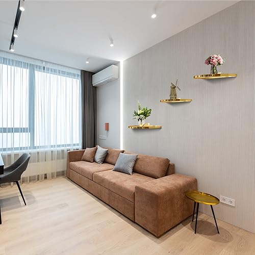 Miniatura 6 de Cityelf Estantes flotantes montados en la pared, estante colgante de vidrio de hierro, decoración del hogar, juego de 3 estantes de repisa de