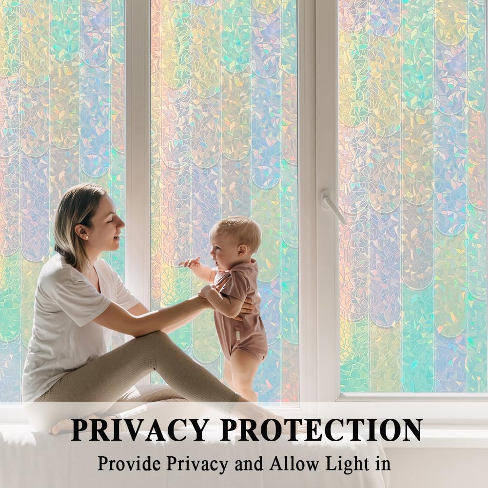Decorative Privacy Window Film 3D Etched Glass Door Cling Self-Static Window Coverage Macaron Colorful No Glue Easy Removal Anti UV Heat Control,35 inches by 78.7 inches