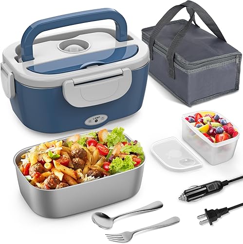 Miniatura 1 de Vingud Lonchera eléctrica, 3 en 1, lonchera térmica para adultos, lonchera portátil con contenedor de acero inoxidable extraíble de 1.5 L para
