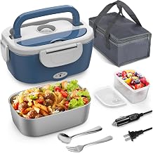 Vingud Electric Lunch Box for Adults, Heated Lunch Box Food Warmer, 80W Portable Heating Lunchbox for Men/Car/Truck with 1.5L Stainless Steel Container, 12V/24V/110V Lonchera El&eacute;ctrica Port&aacute;til Gift