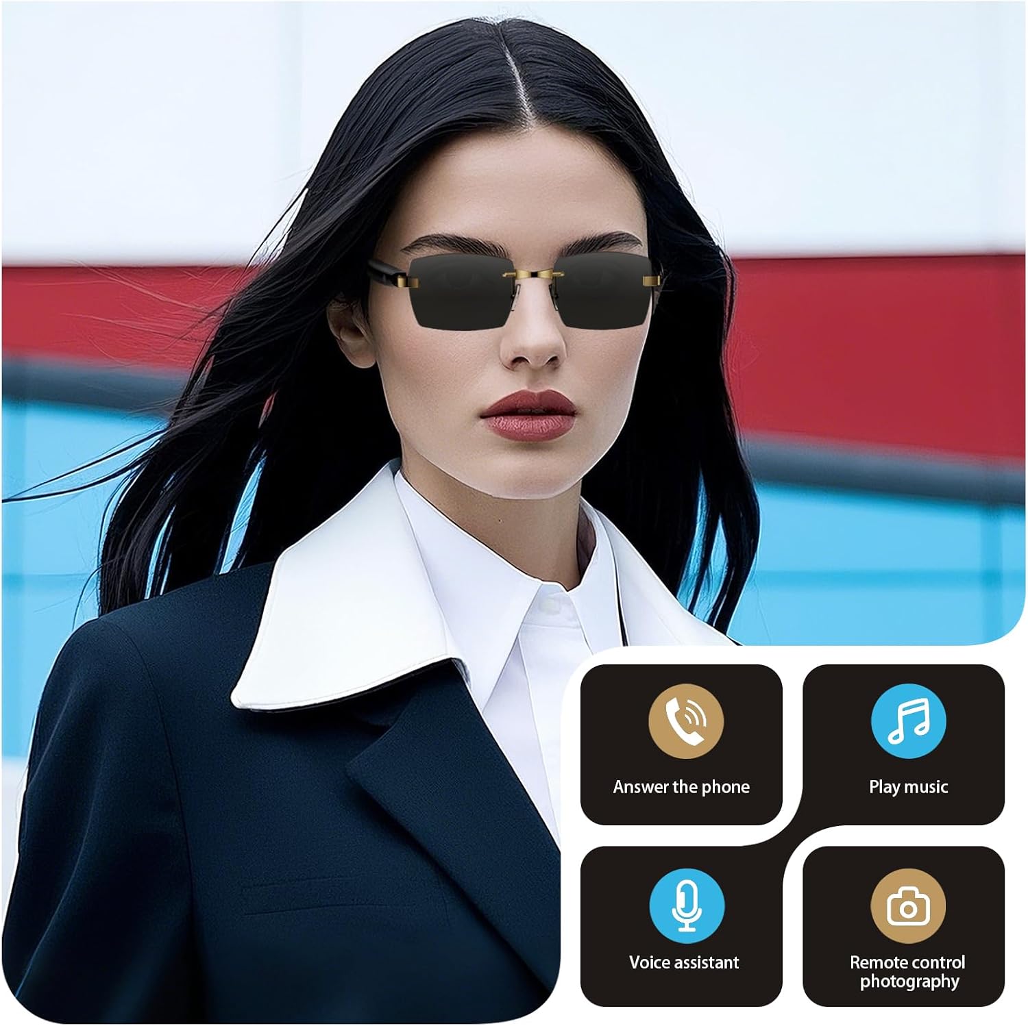 Smart Glasses, Bluetooth sungglasses, frameless lenses, built-in microphone and speaker, Athletic/Outdoor UV Protection and Voice Control,Unisex
