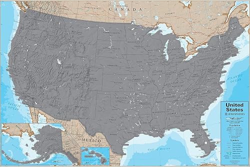 Waypoint Geographic Scratch-Off USA Wall Map, Laminated World Map Poster with Bl