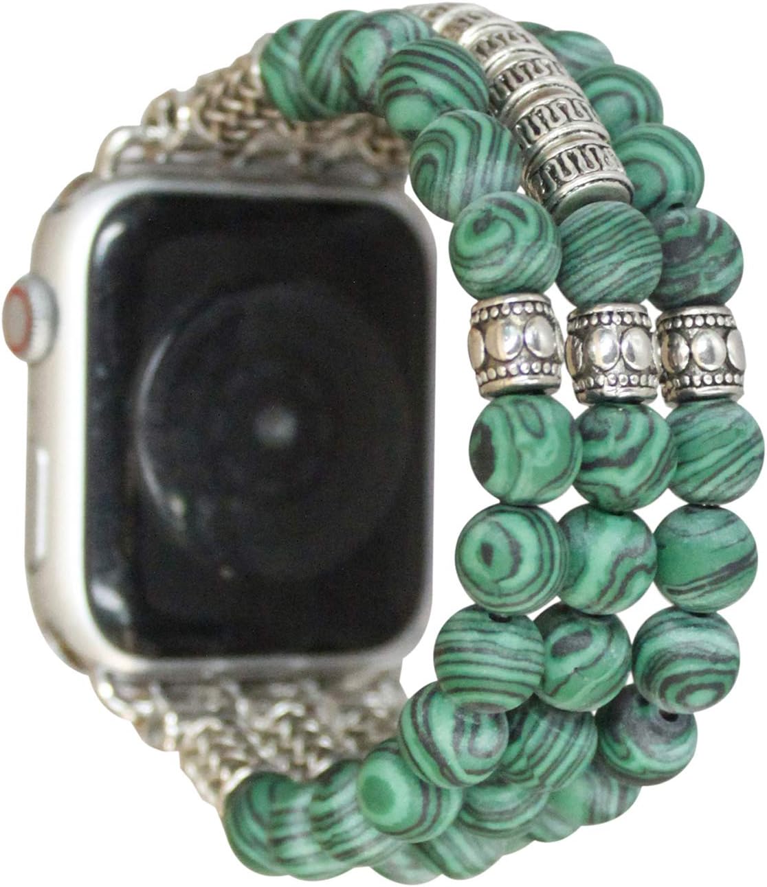 Compatible with Apple Watch Band 38mm 40mm 41mm 42mm 44mm 45mm 49mm, Natural Stone Crystal Beaded Apple Watch Bands for Women, Fashion Elastic Stretch Strap for iWatch Ultra SE Series 9 8 7 6 5 4 3 2 1