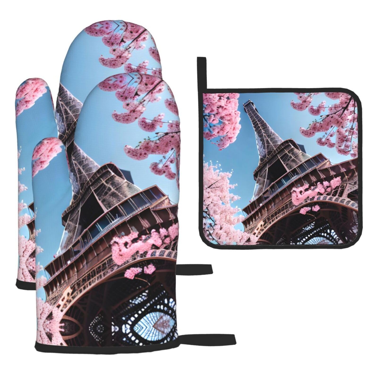 Oil Painting Paris Eiffel Tower Christmas Oven Mitts,Cute Cooking Glove,Heat Resistant,Oven Mitts Gift for Mom,Housewarming
