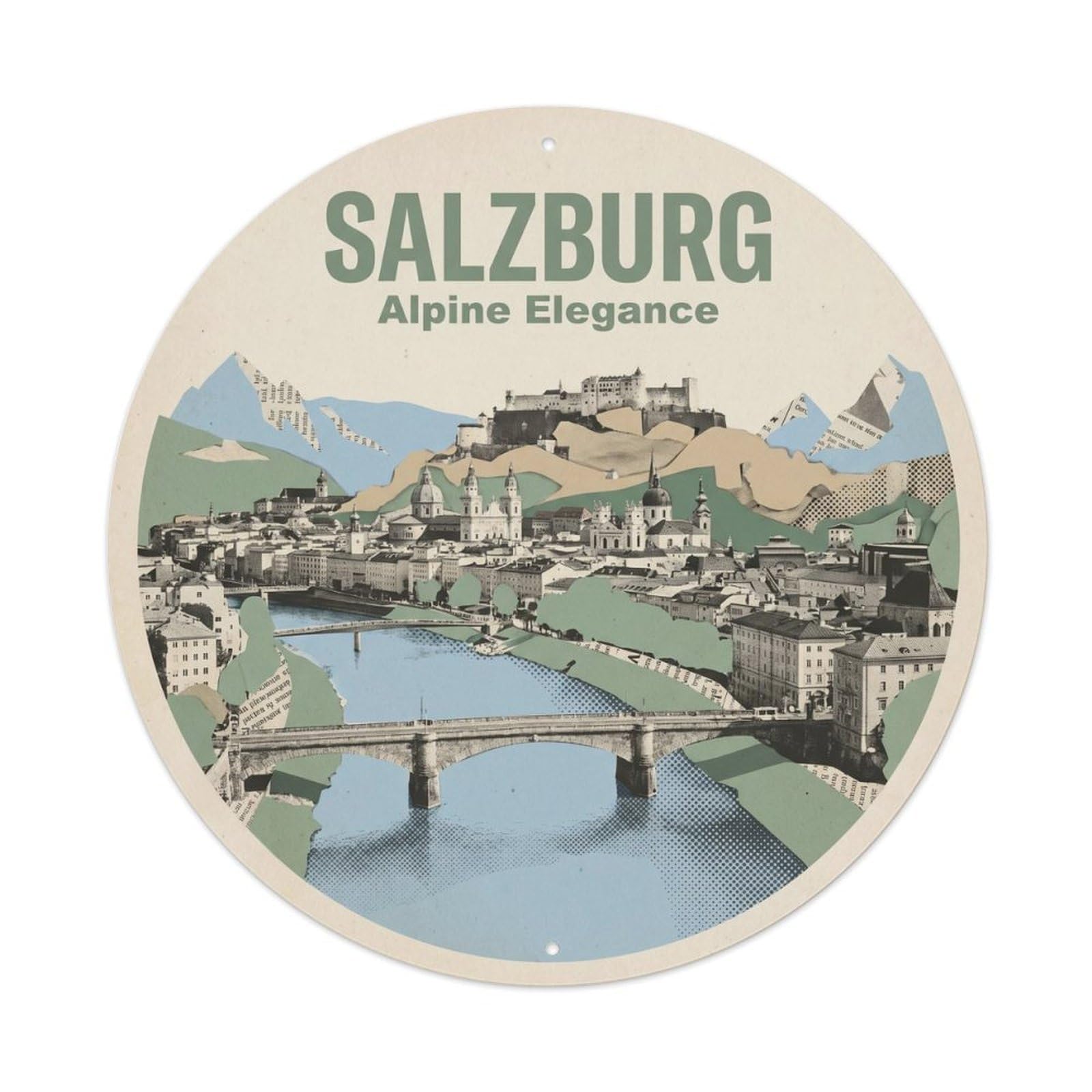 Yrnq Vintage Style Vintage Travel Alpine Austria Vintage Metal Tin Sign Plaque Wall Decor For Cafe, Club, Garden Round Metal Poster 8X8inch