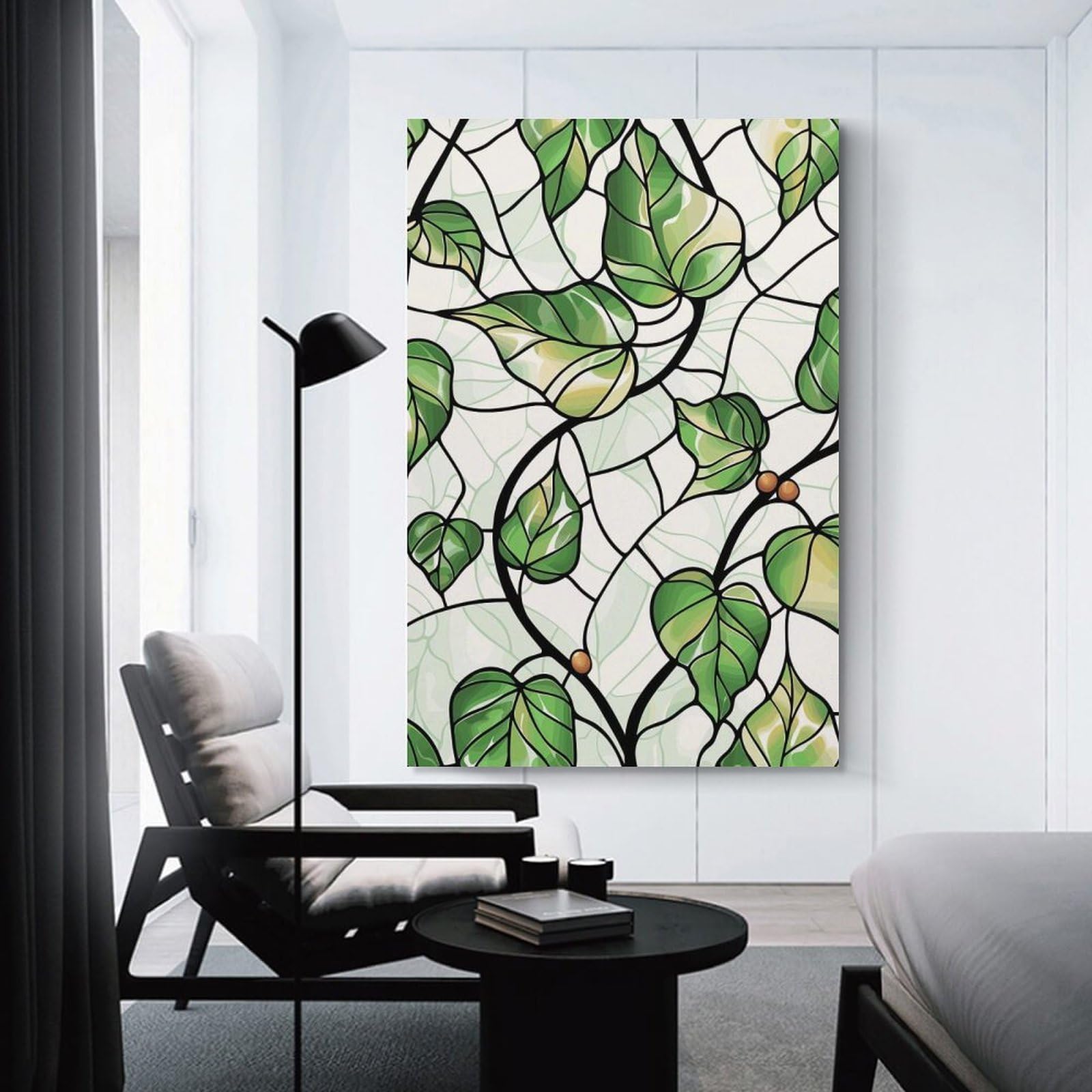 Junmoney Wall Picture Print Stained Glass Ivy Leaves Pattern, 20x30inch(50x75cm), for Entrance Walls, Hall Decor Or Foyers, A Neat Decor Update for Hallways