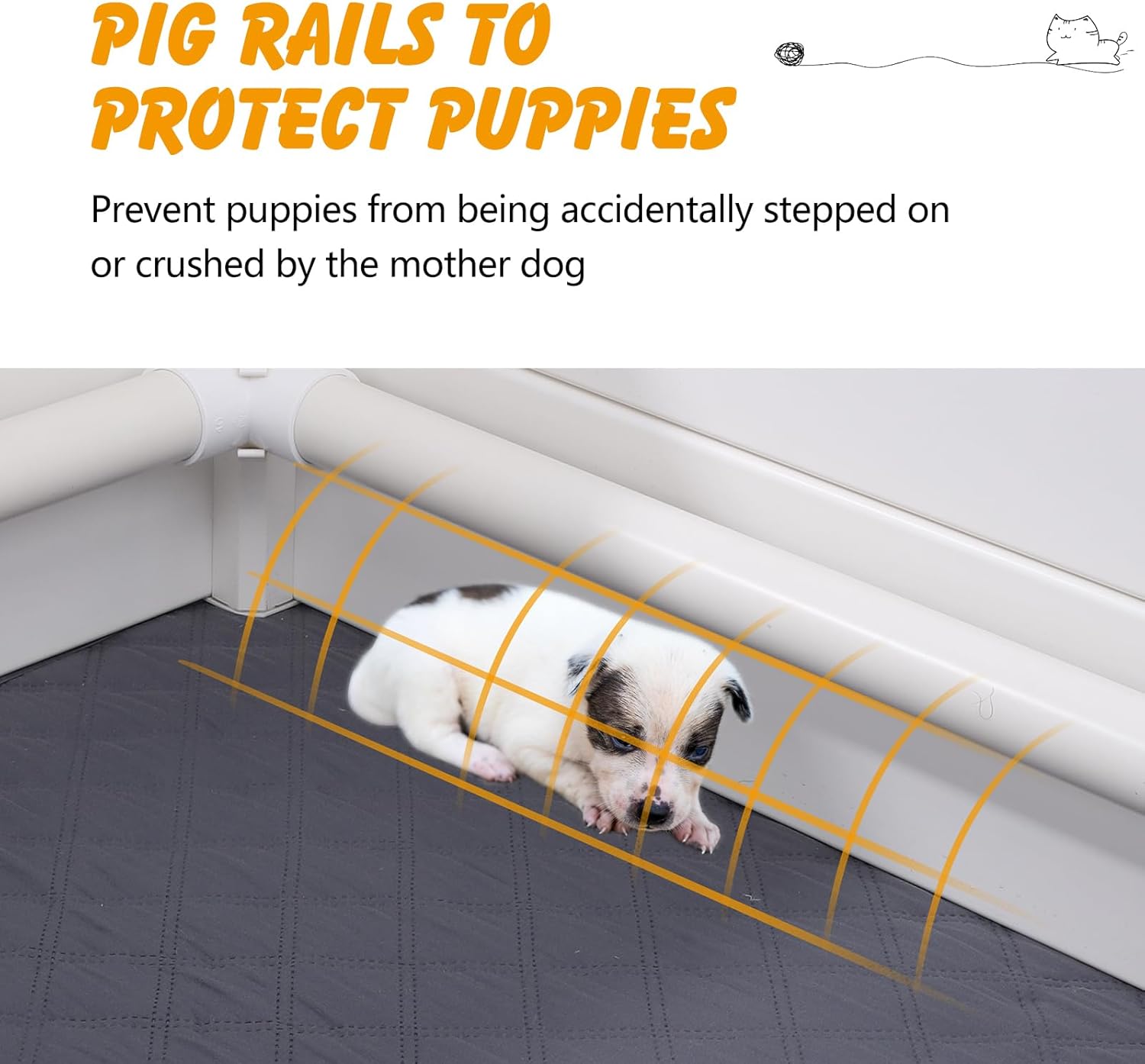Dog Whelping Box with Pig Rails and Waterproof Pad, 48x48x18 in Adjustable Door Whelping Supplies for Small Medium Dogs
