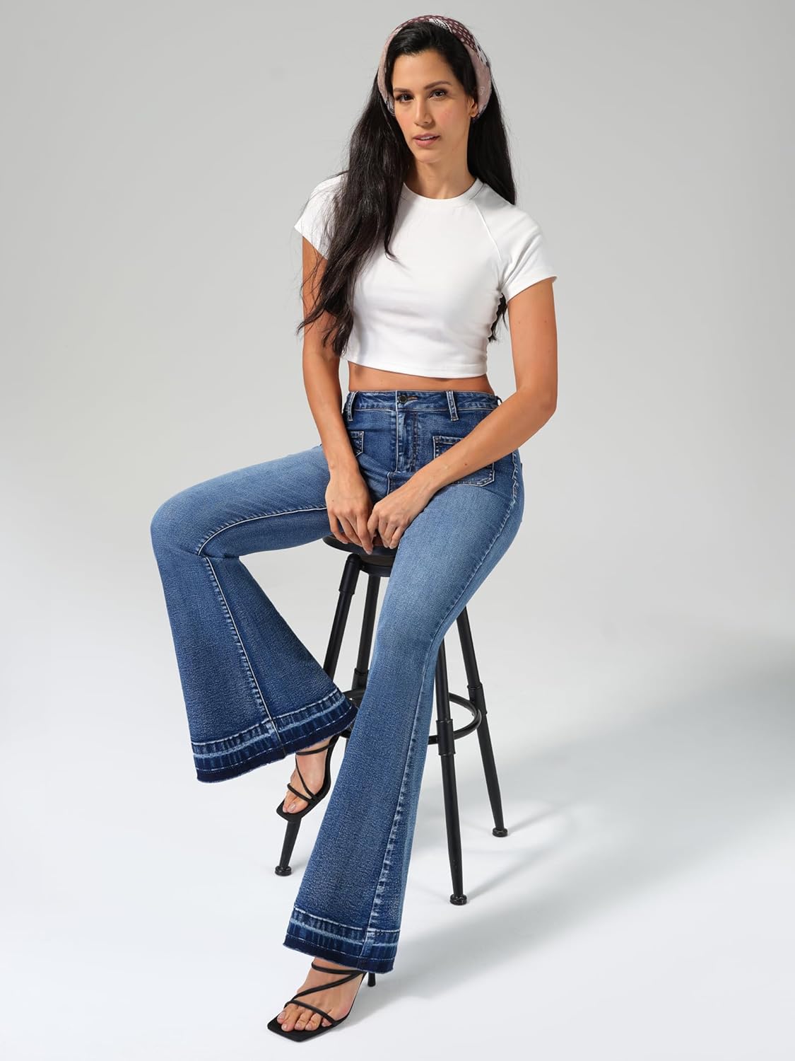 roswear Bell Bottom Jeans for Women High Waist Stretchy Flare Jeans Denim Trousers Pants - Image 8