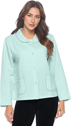 Casual Nights Womens Soft Bed Jacket, Button Front Long Sleeve Sleep Top with Pockets