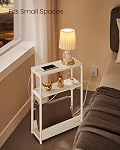 VASAGLE Side Table with Charging Station, Narrow End Table, 3-Tier Nightstand, Sofa Table for Small Spaces, Magazine Rack, for Living Room, Bedroom, Study, Cream White ULET335W01