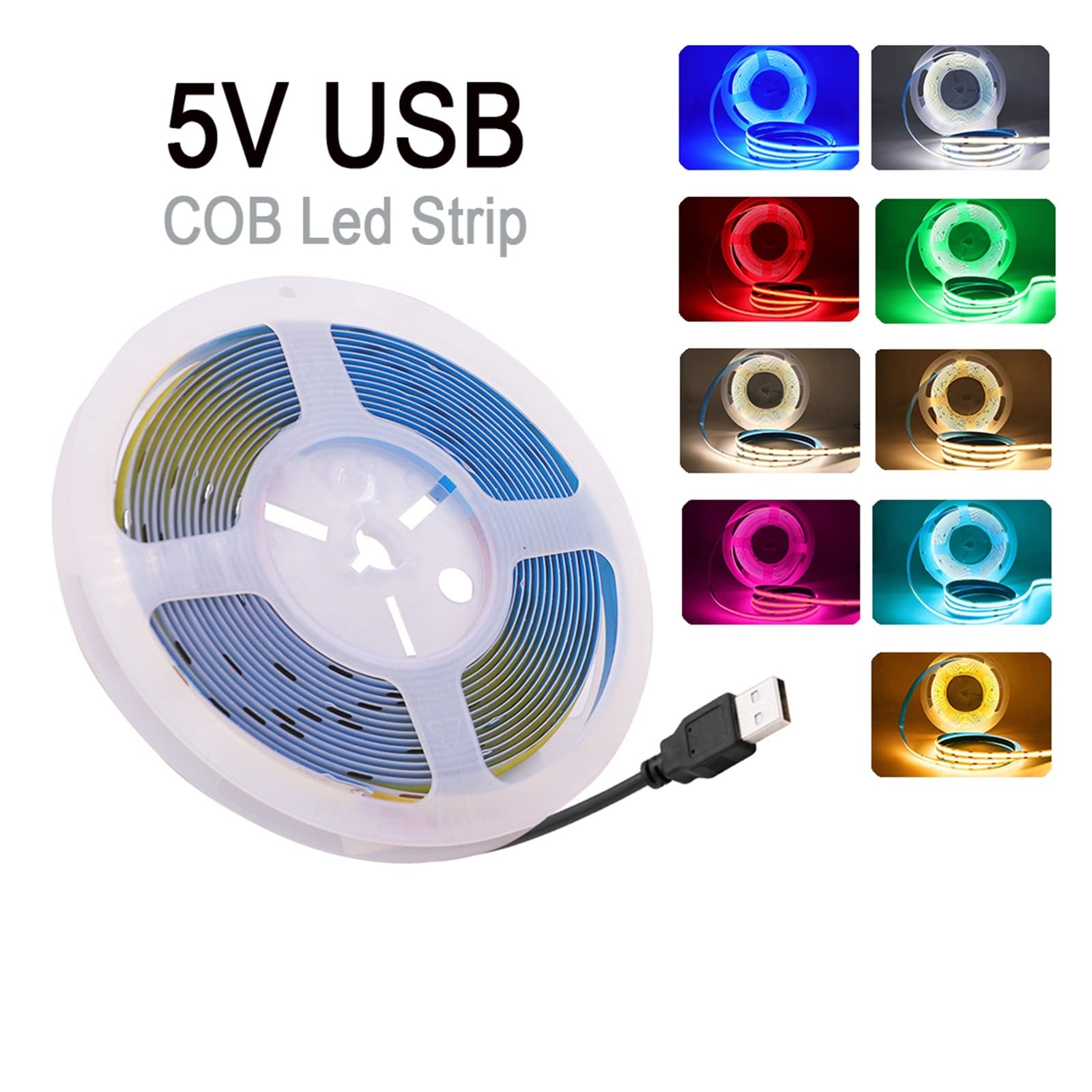 Taśma LED COB 5V Zasilana baterią USB 320LED/m Gęstość Liniowe Linghting Elastyczne taśmy Białe DC5V (Kolor: Zimna biel, Rozmiar: Remote_5M)