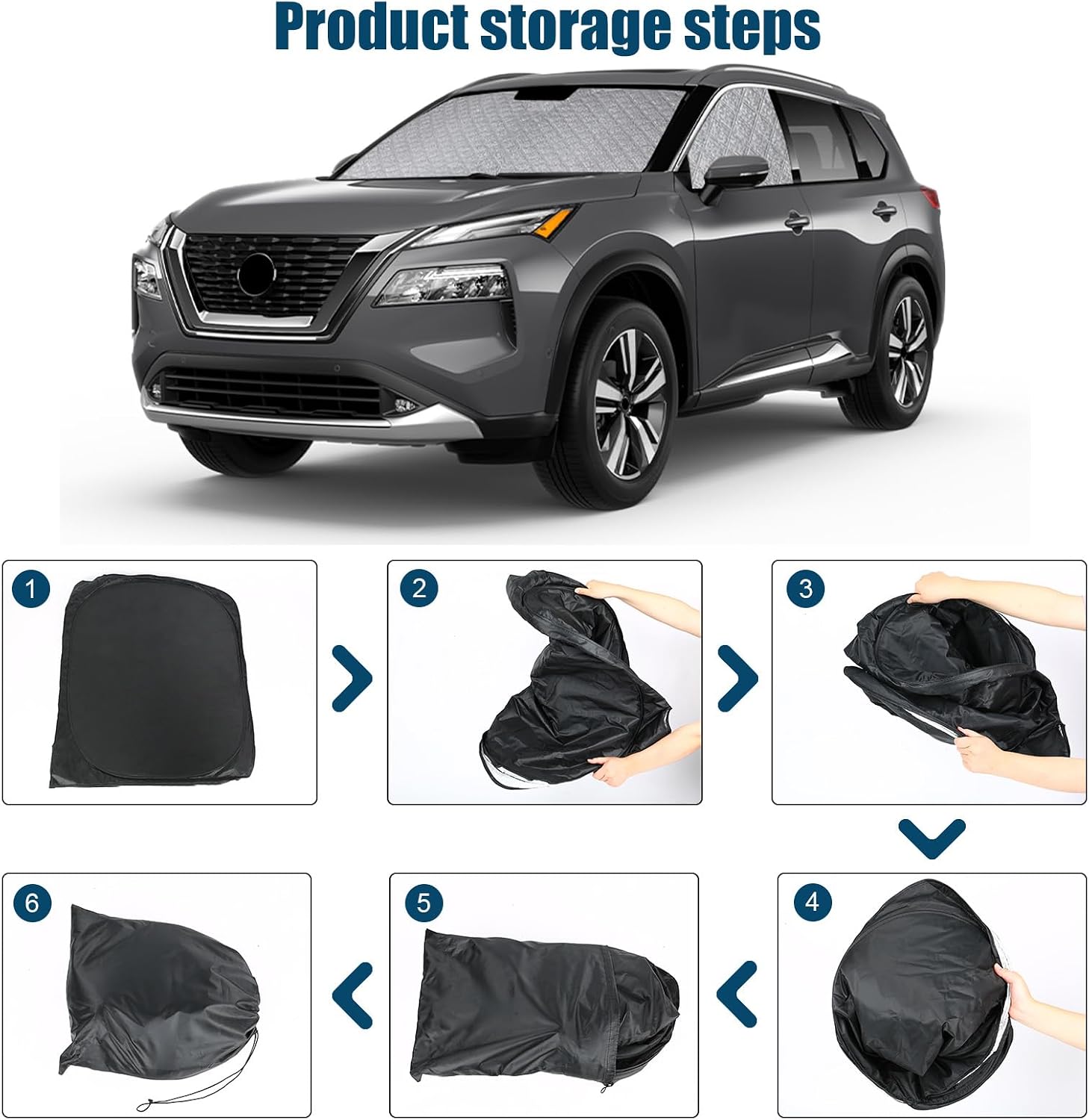 Windshield Sun Shade Custom Fit for 2021-2025 Nissan Rogue, Foldable Sunshade Windshield+Side Window Shade Cover Privacy Protection Keeps Car Cool