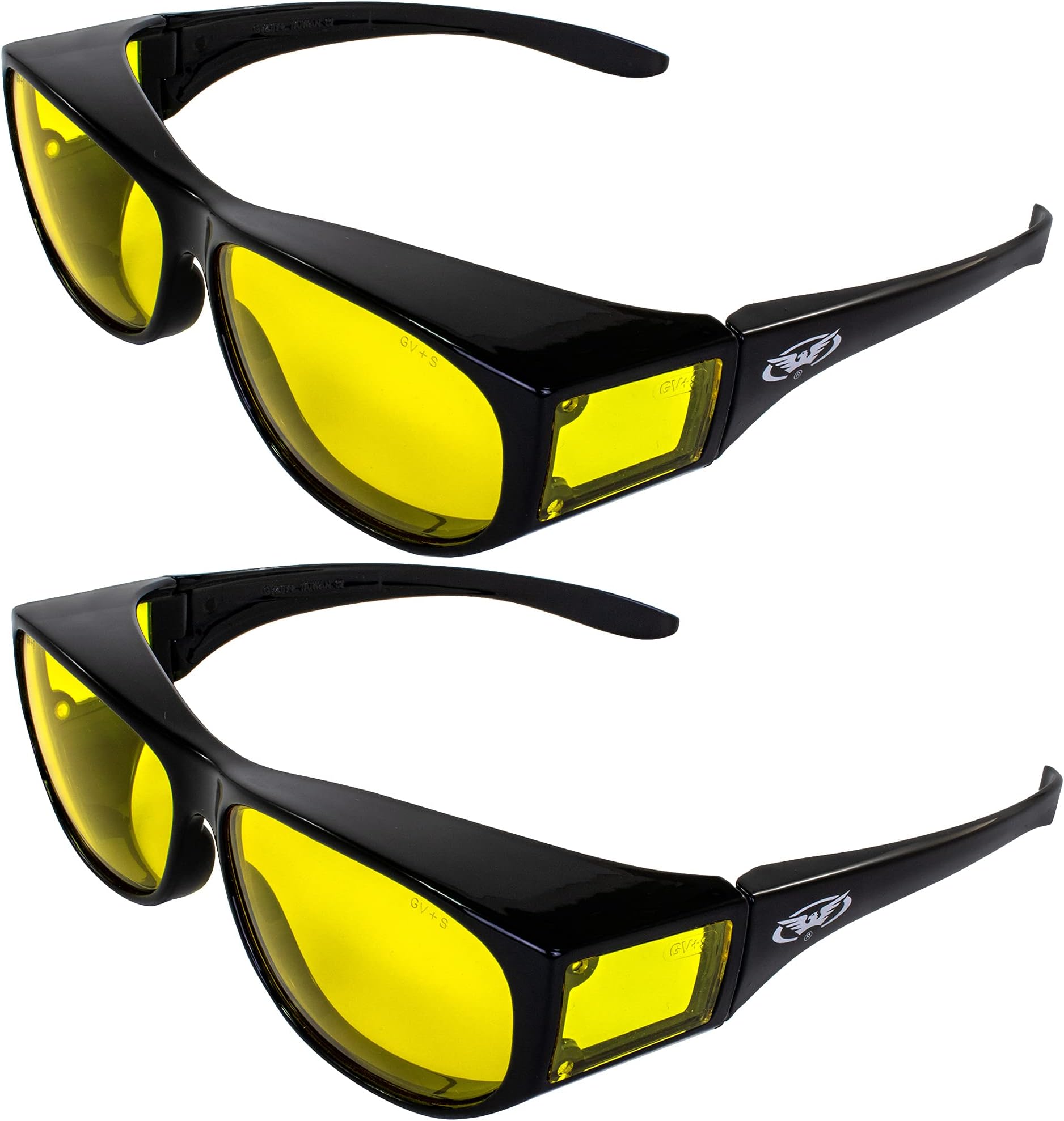 Global VisionEscort Fits Over Most Glasses Motorcycle Sunglasses 2 Pair Black Frame w/Yellow Lenses