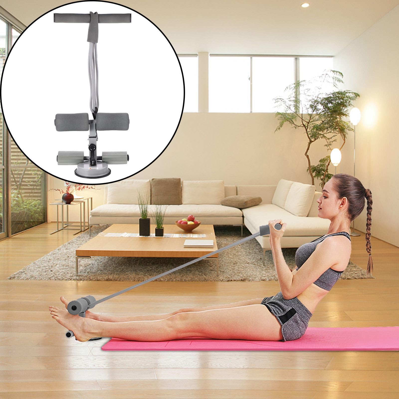 BESPORTBLE Zusätzliches Tragbares Trainingsgerät Spannungsfußpedal Widerstandsbänder Bauchübungsseil Sit-Up-Stange Mit Saugnapf Bauchbeugung Unterstützung Des Bauch-Fitnessgeräts