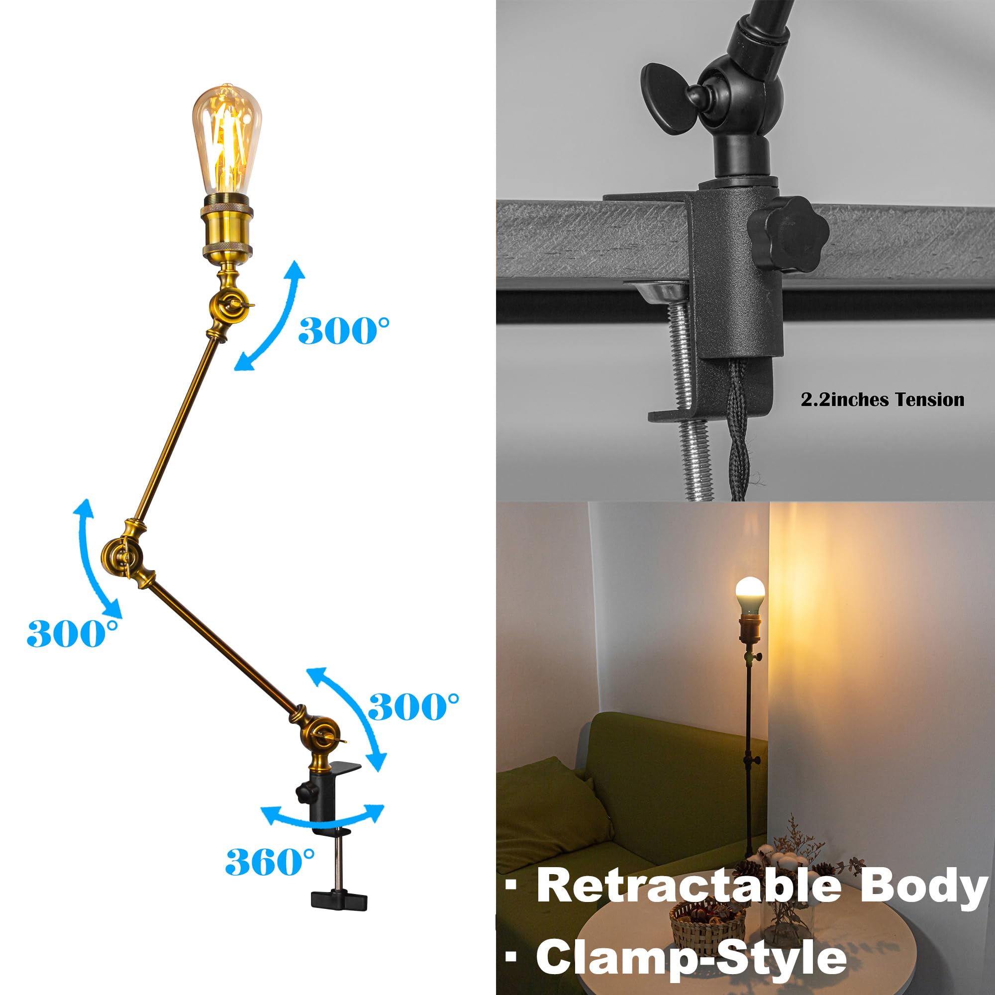 Wiederaufladbar Klemmleuchte mit Fernbedienung, Einstellbar Clip auf Schreibtisch Leselampe,Dimmbar Clamp Nachttischlampe mit Flexarm für Schreibtisch Nachttisch Regal- TB2773GL