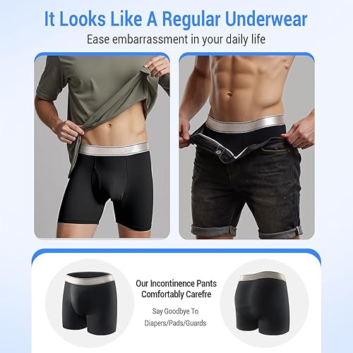 Miniatura 4 de Carer - Ropa interior para incontinencia para hombre, lavable, 5.1 fl oz, absorbente, a prueba de fugas, para hombre, con bragueta frontal,