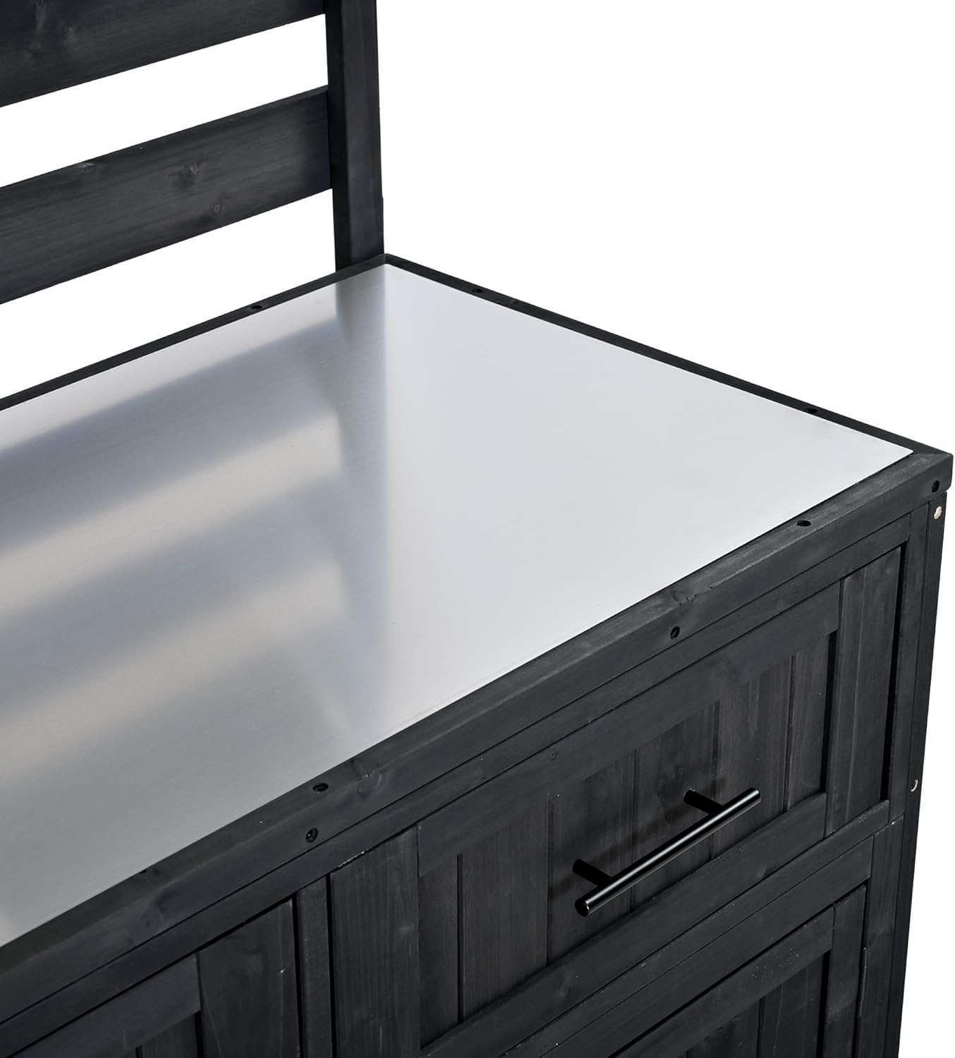 64.9'' H Garden Potting Bench with Storage Drawers and 3 Movable Shelves, Large Kitchen Island with Stainless Table Top, Grill Prep BBQ Table for Party, Black