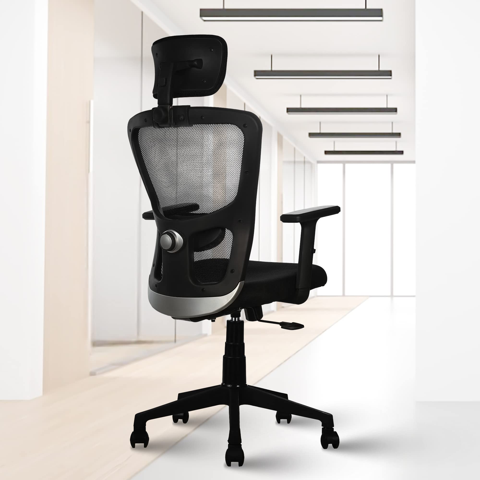 ROSE® Teesla | 3 Years Brand Warranty | Ergonomic Revolving Office Chair with Wheels & Adjustable Height | Comfortable Desk, Study & Laptop Chair for Home, Students & Professionals (Black, HB)