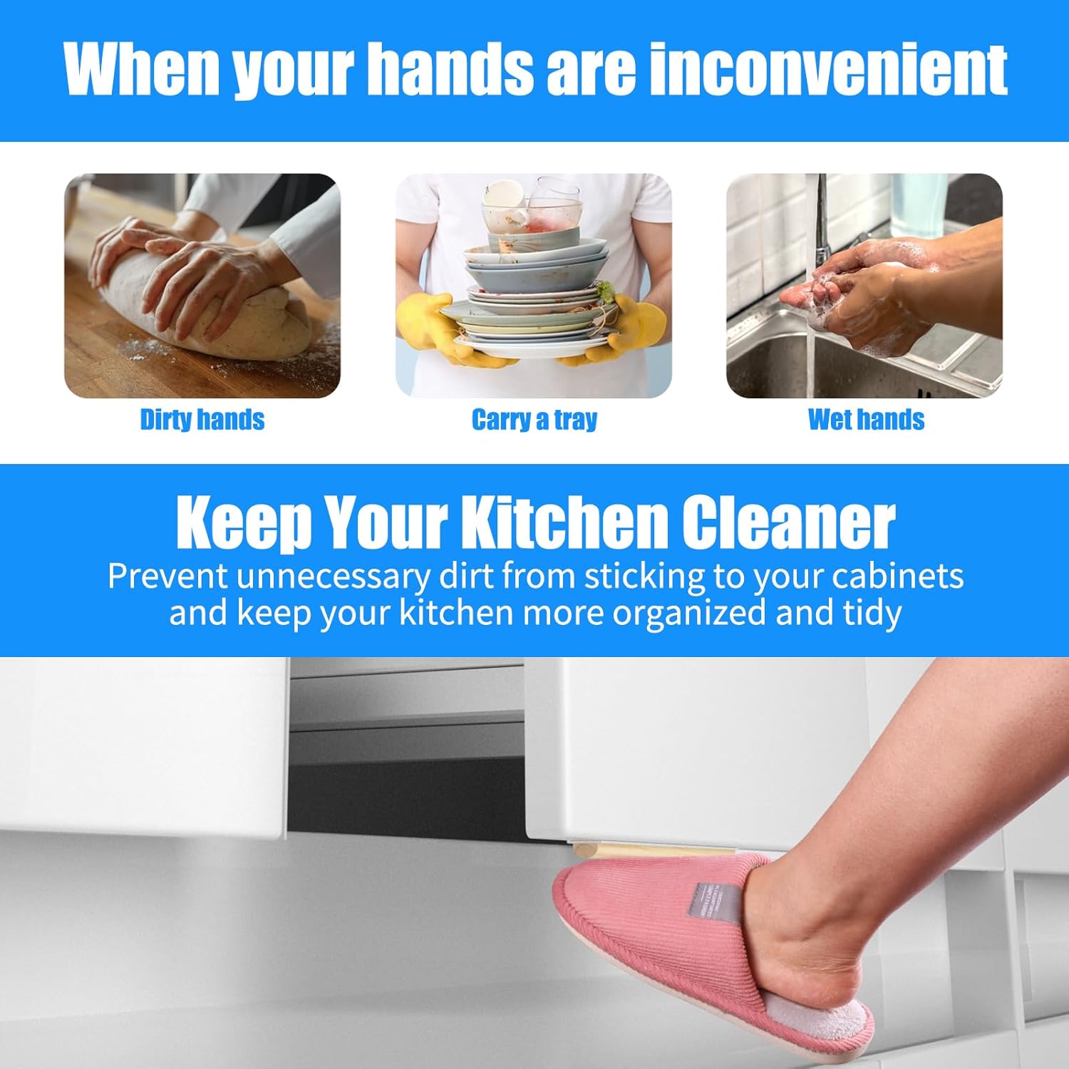 Trash Cabinet Foot Pull,Hands-Free Garbage Drawer Foot Pull Handle, Touchless Opener for Drawers, Bins, & Cabinets